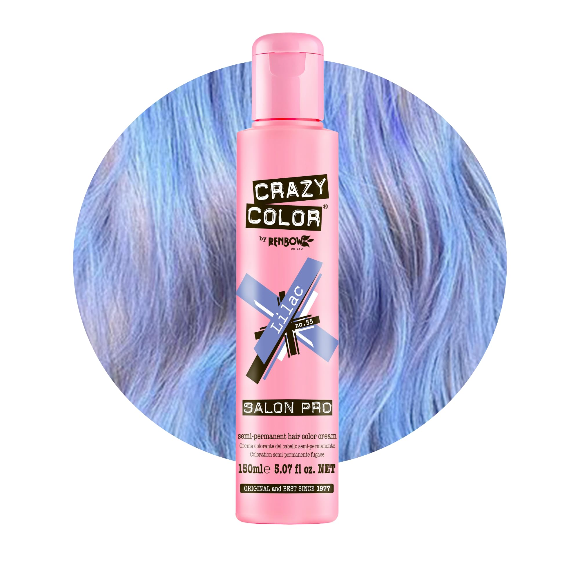 Crazy Color Salon Pro Semi-Permanent Hair Dye - 55 Lilac Purple for Women (5.07 oz) | Vegan & Cruelty-Free Vibrant Hair Color | Perfect for DIY Salon Styling & Creative Hair Makeovers