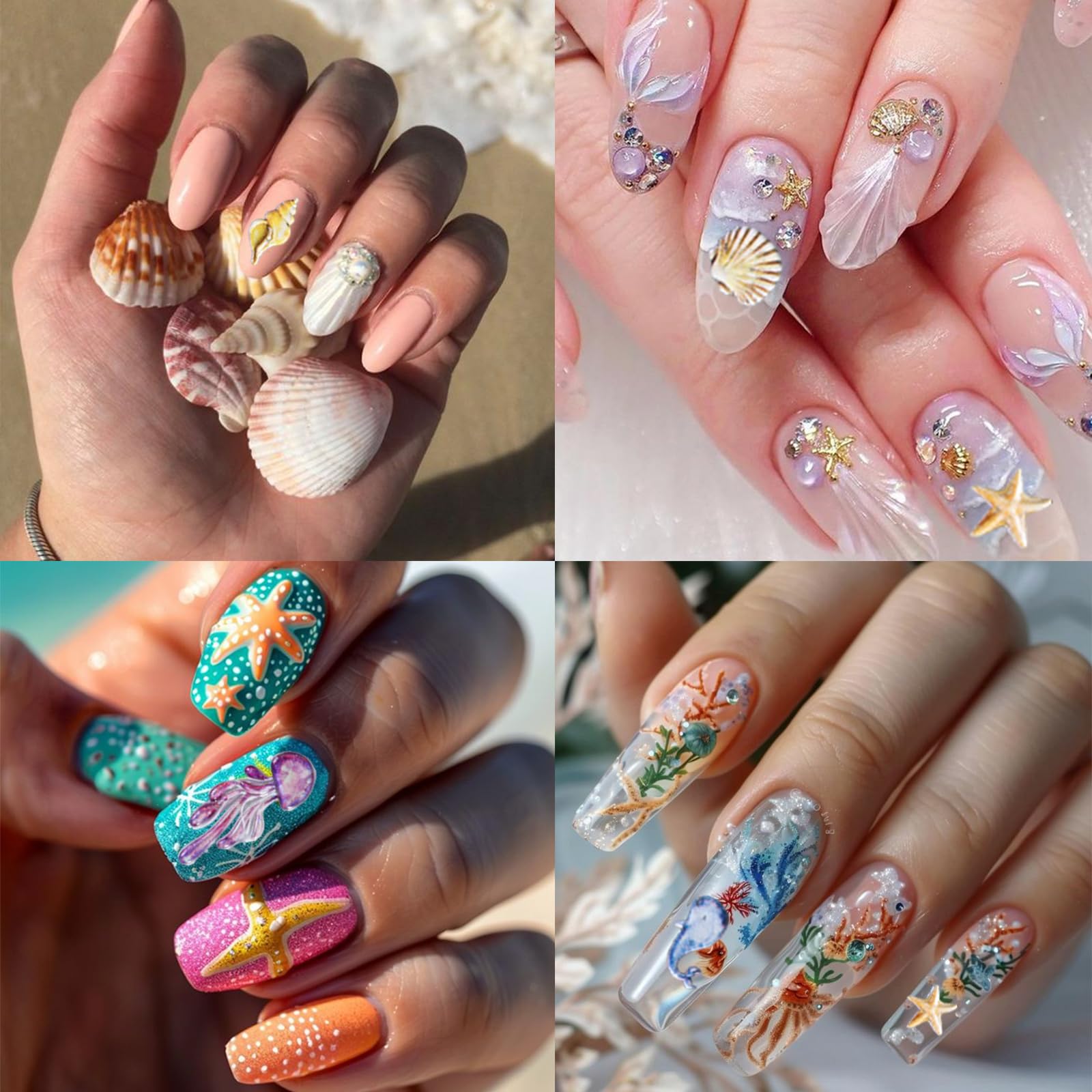 5D Starfish Seashell Nail Stickers - Summer Ocean Nail Art for Women DIY