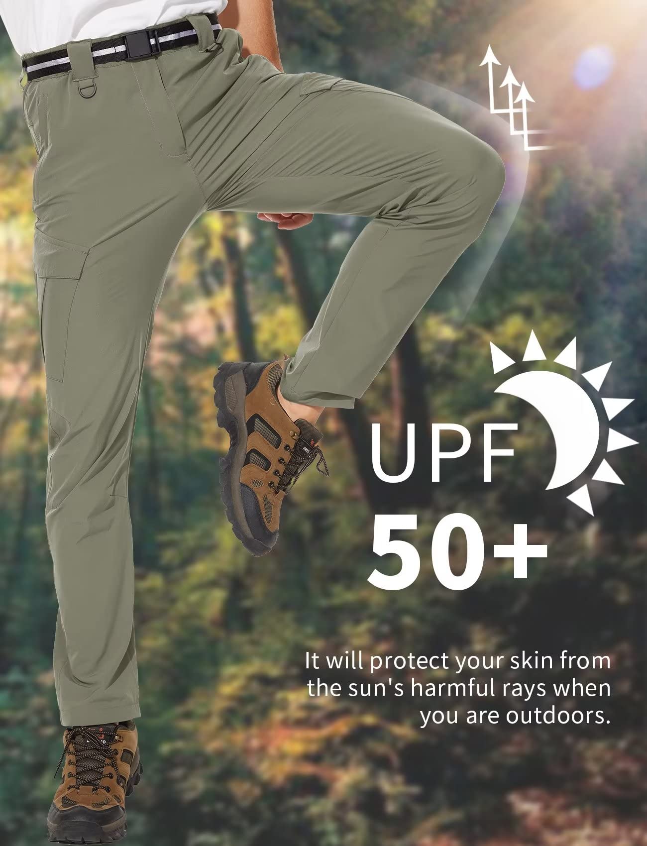 Men's Quick Dry Waterproof Lightweight Hiking Pants - Outdoor Cargo Work & Fishing Pants with 6 Pockets & Adjustable Belt for Camping, Trekking and Adventure Travel