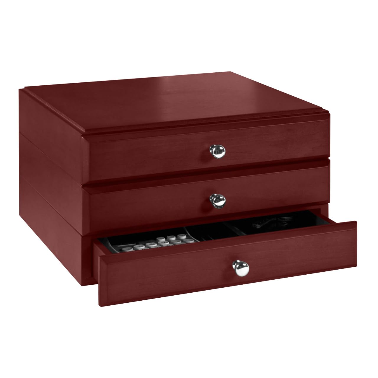 Bindertek 3-Tier Wooden Desk Organizer with Drawers - Mahogany Office Supply Storage for Pens, Paper Clips & Stationery | Perfect for Home, Office & School Organization
