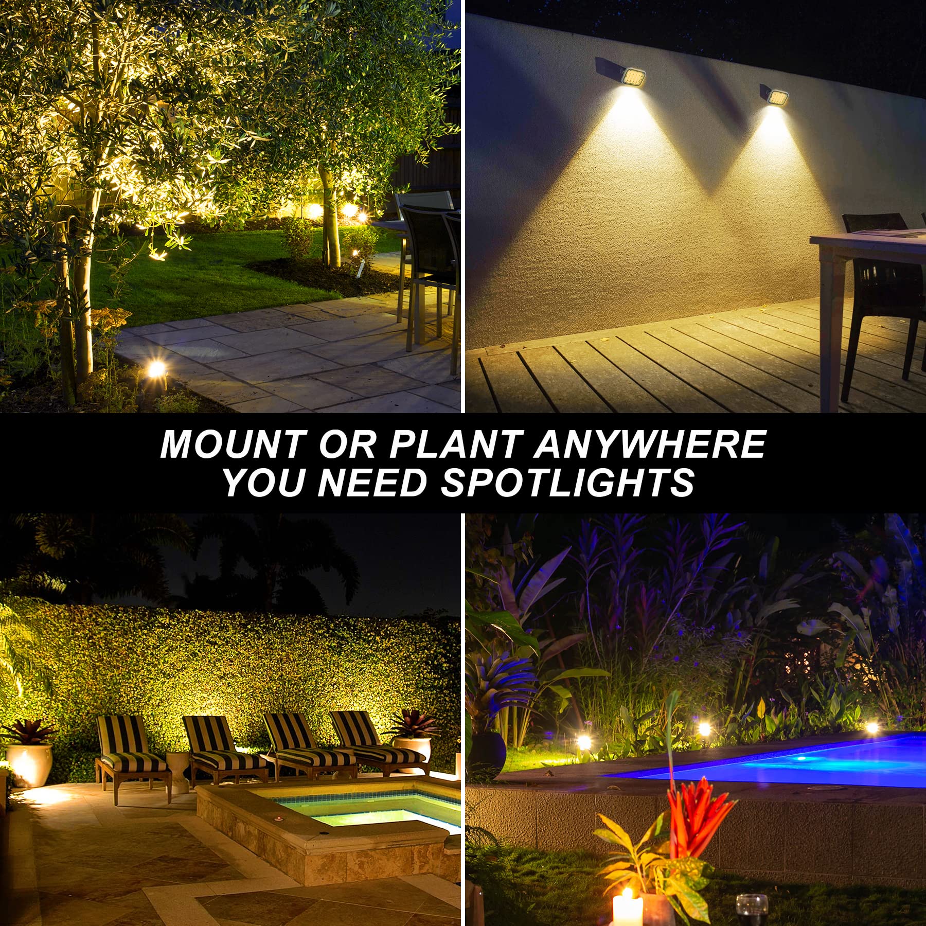 20 LED Solar Spot Lights Outdoor, IP65 Waterproof 3000K Warm White Dusk-to-Dawn Solar Lights for Yard, Garden, Driveway, Porch, Walkway - 4-in-1 Design for Landscape, Pathway, and Security Lighting
