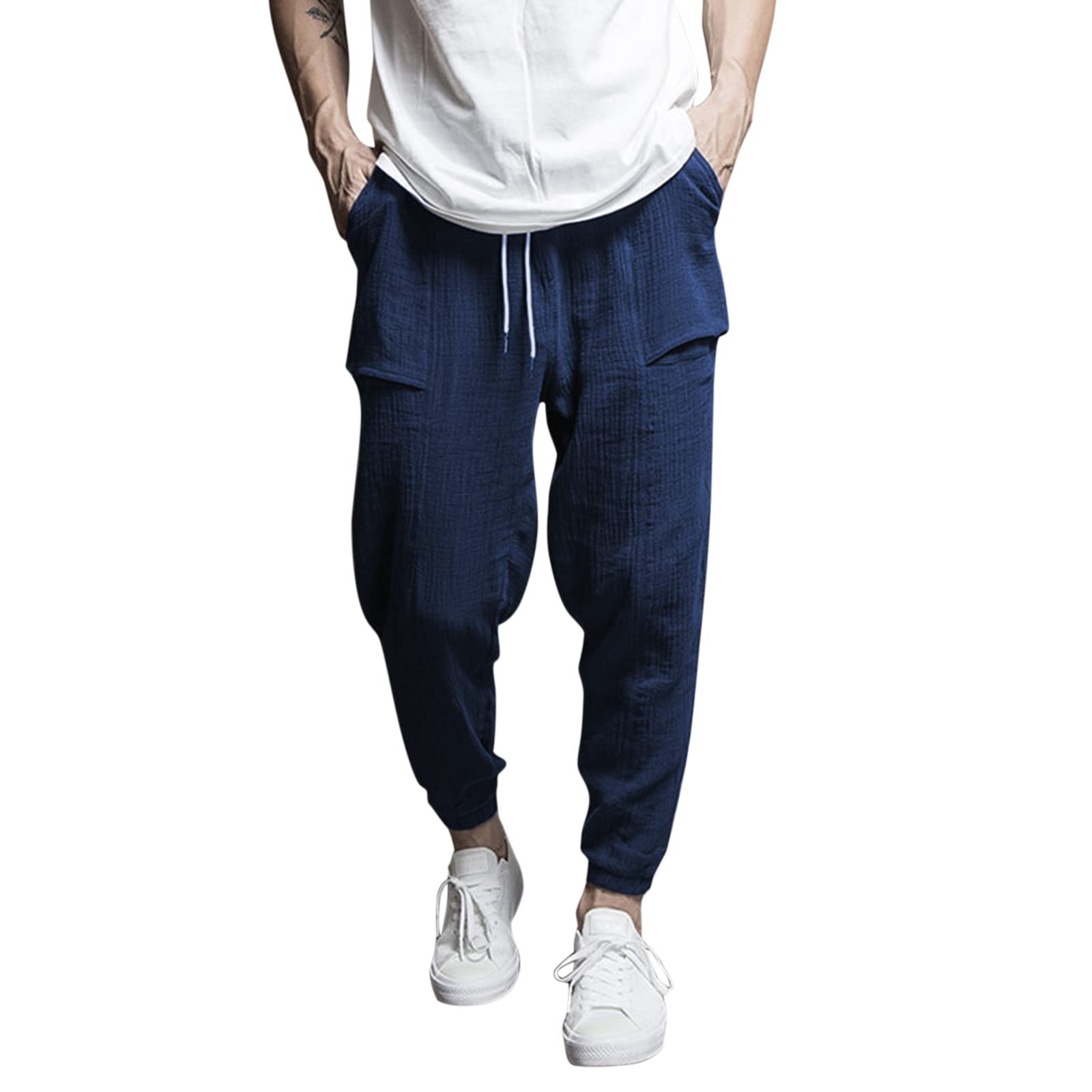 IJKEID Men's Stretch Jogger Pants - Casual Solid Color Athletic Pants with Drawstring Waist & Side Pockets - Comfortable Workout, Lounge & Streetwear for Men