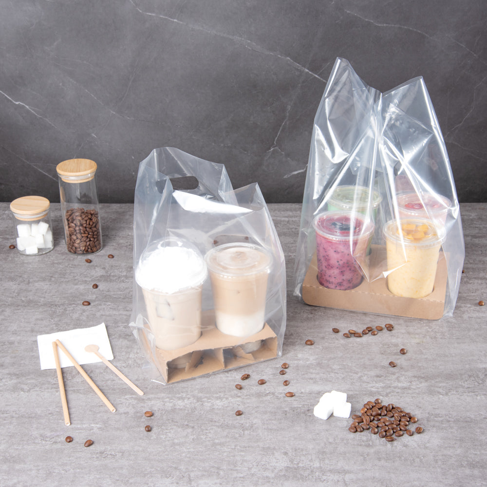 Clear Plastic Take Out Bags for 2-Cup Drink Carriers - 13 3/4