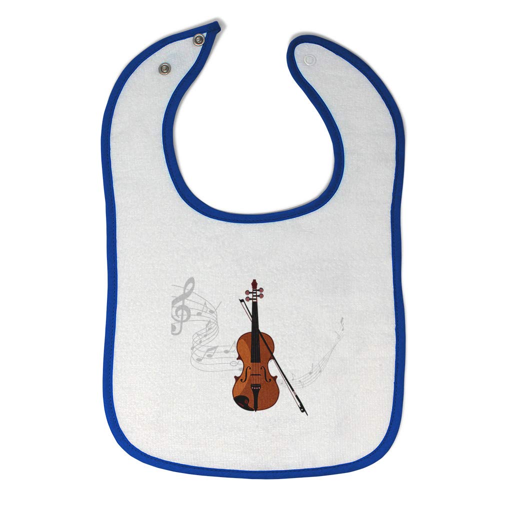 Soft Cotton Baby Bibs & Burp Cloths Set - Musical Violin Design for Toddler Girls & Boys (White & Royal Blue) - Perfect for Feeding Time & Messy Play
