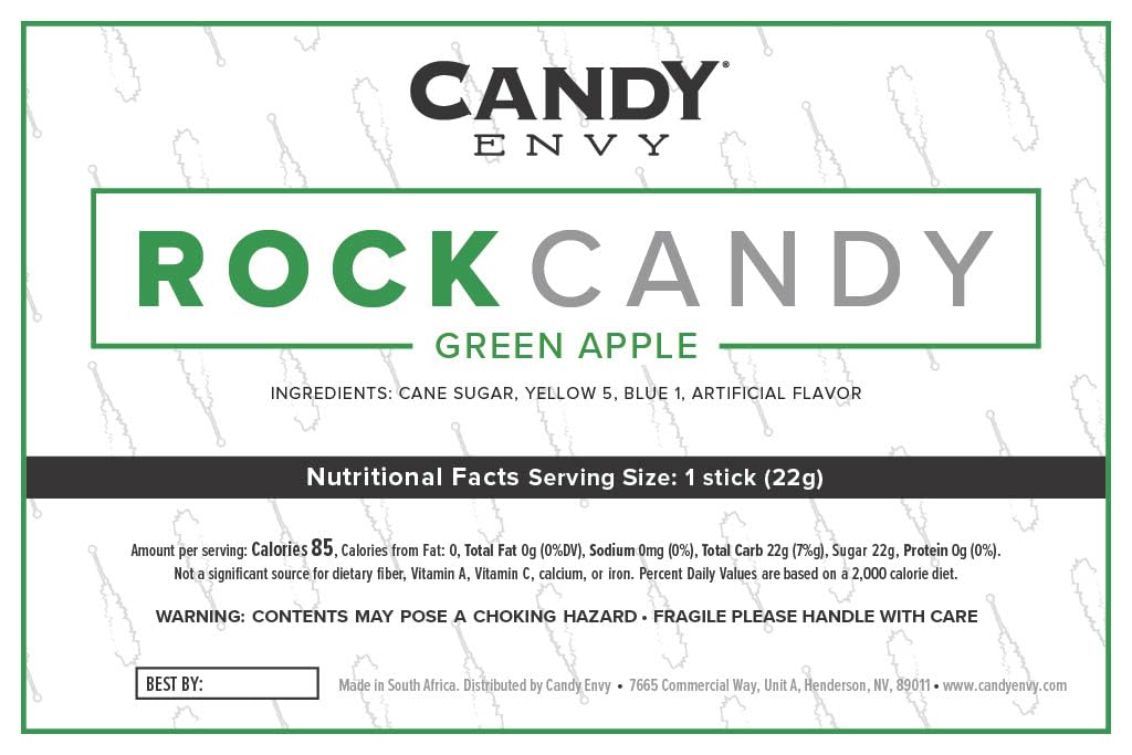 Green Apple Flavored Rock Candy Sugar Sticks - Individually Wrapped (24 Count) - Perfect for Party Favors, Gift Bags & Dessert Decorations
