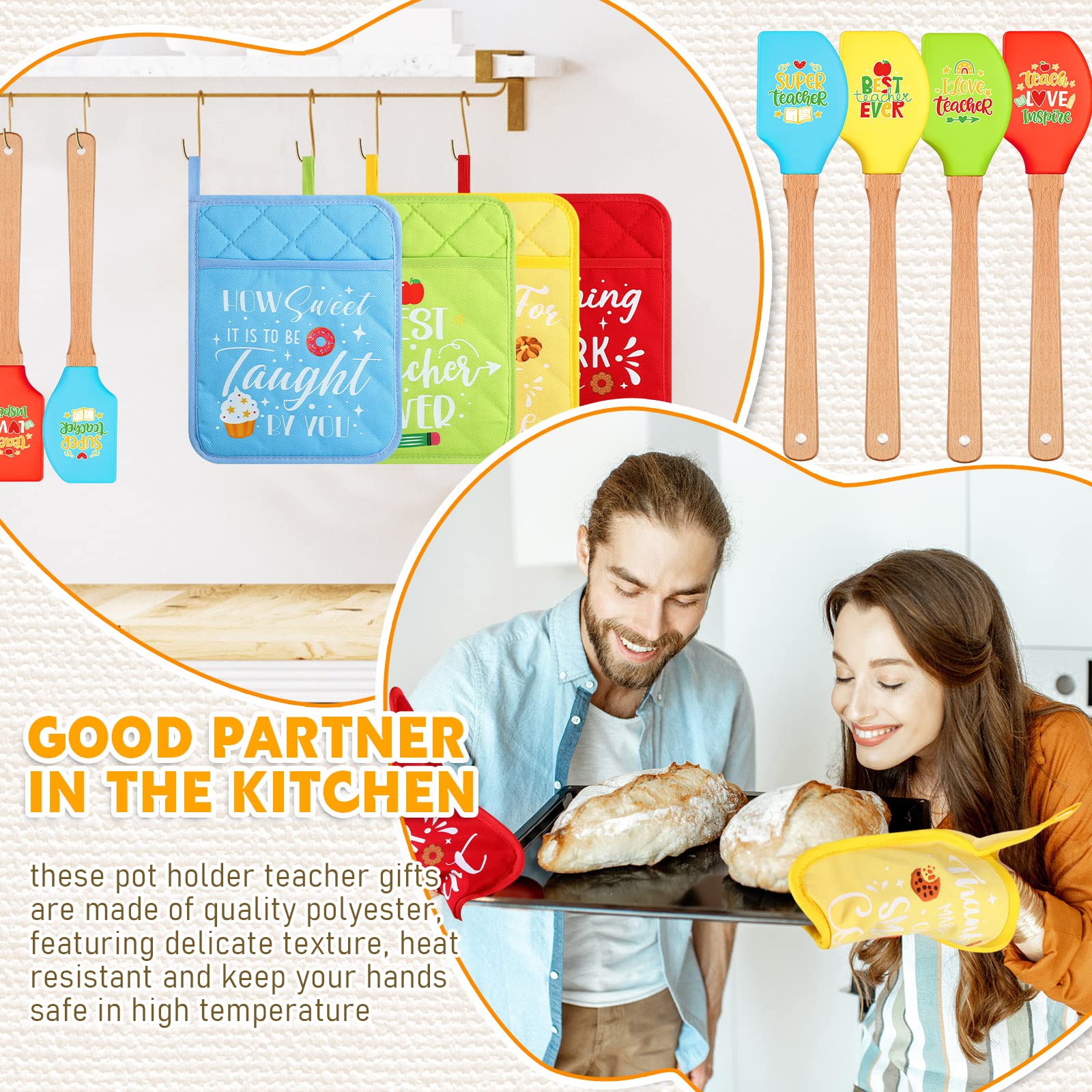 Lallisa 16-Piece Christmas Teacher Appreciation Gift Set - Heat Resistant Silicone Spatula with Wooden Handle & Oven Mitts - Perfect Baking Tools for End of Year Gifts, Classroom Use & Holiday Cooking