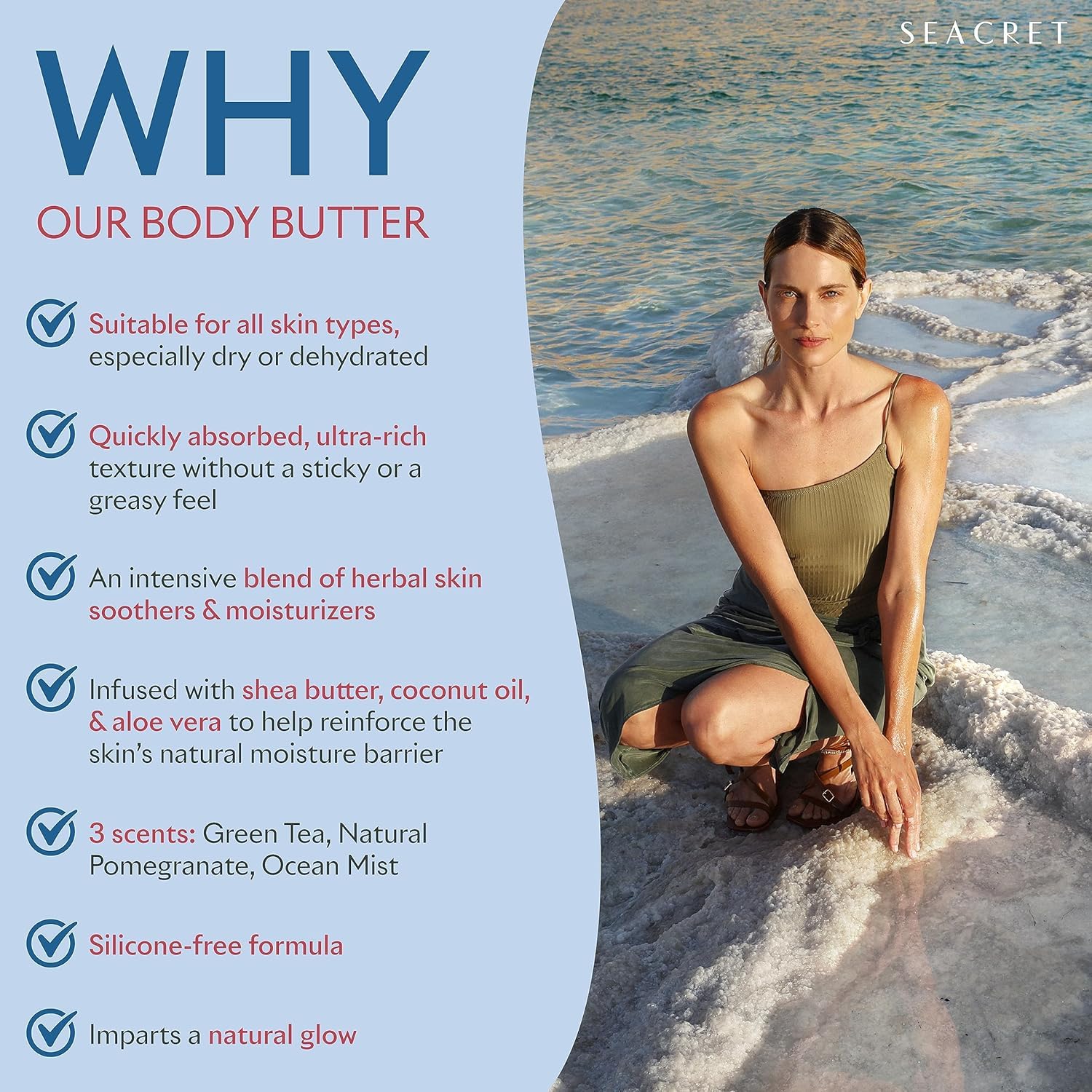 SEACRET Body Butter - Ultra Hydrating Moisturizer Cream with Shea Butter, Cocoa Butter, Vitamins E & C | Dead Sea Minerals | Scented Body Lotion 8.5 FL OZ for Dry Skin Care - Perfect for Daily Hydration & Post-Shower Nourishment