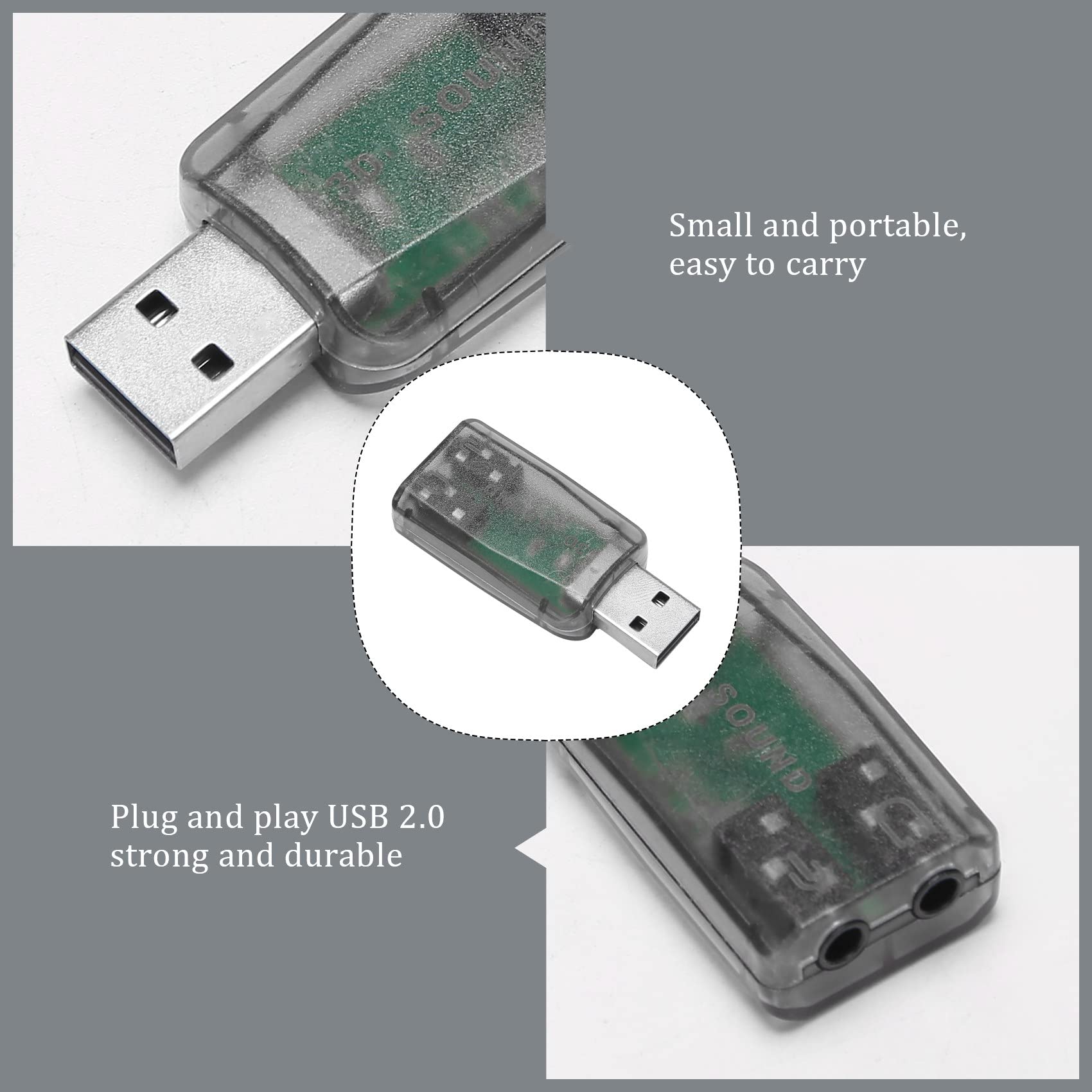 Pimahnry USB to 3.5mm Audio Adapter with Microphone Support - 3D Stereo Sound Card for PC, Laptop, Gaming Headset - Perfect for Online Meetings, Gaming & Music Streaming