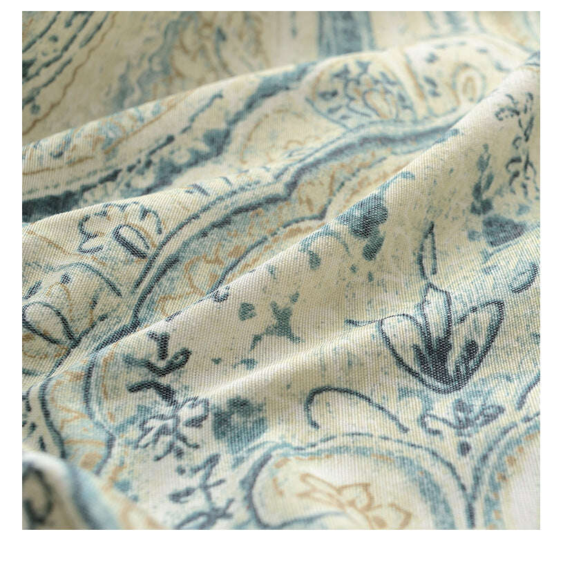 French Country Print Curtains with Intricate Design - Beige Linen Window Drapes for Living Room & Bedroom | Farmhouse Style Home Decor