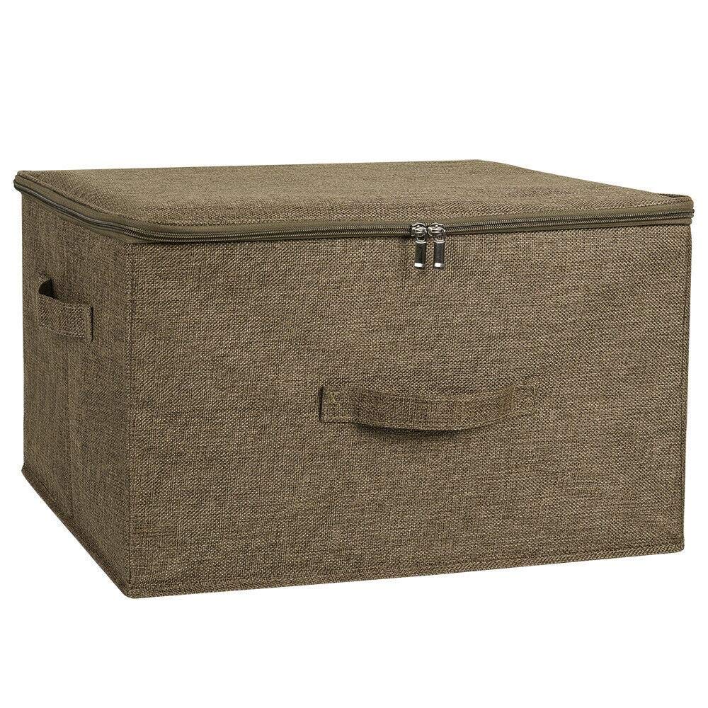 Foldable Storage Bin with Zipper Lid - Linen Fabric Container for Home & Outdoor Storage