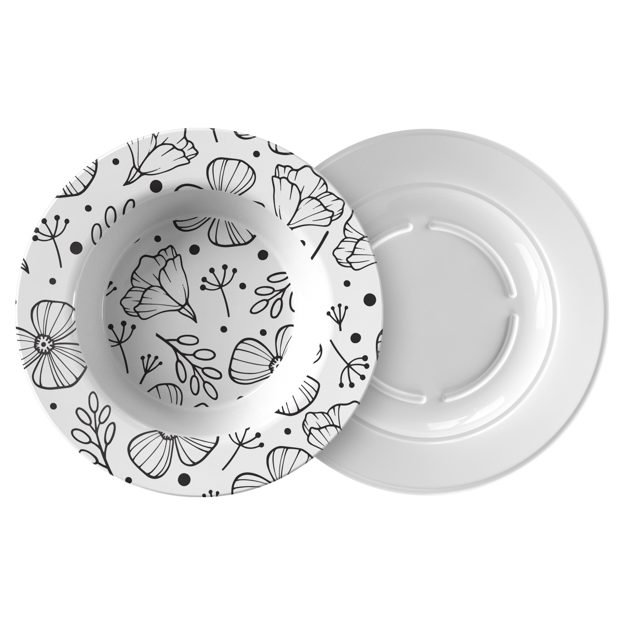 Elegant Floral Design Plastic Dinner Bowls - Set of 4, BPA-Free, Durable & Lightweight for Everyday Meals, Parties, and Home Decor