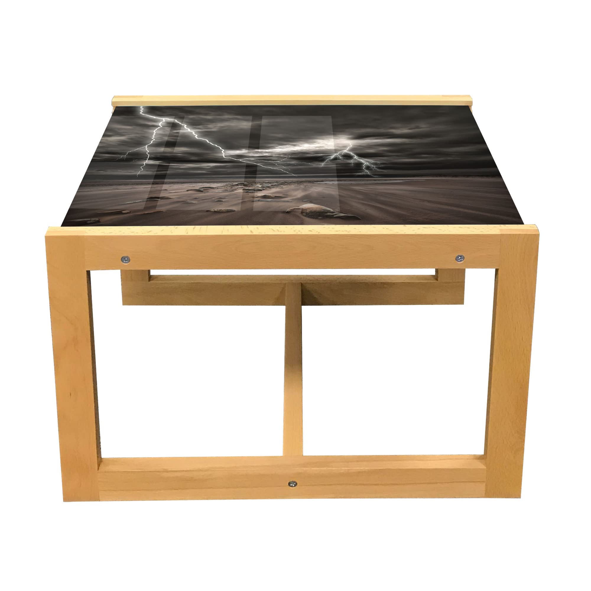 Ambesonne Wooden Coffee Table, Thunder Storm Print - Office & Dorm Decor