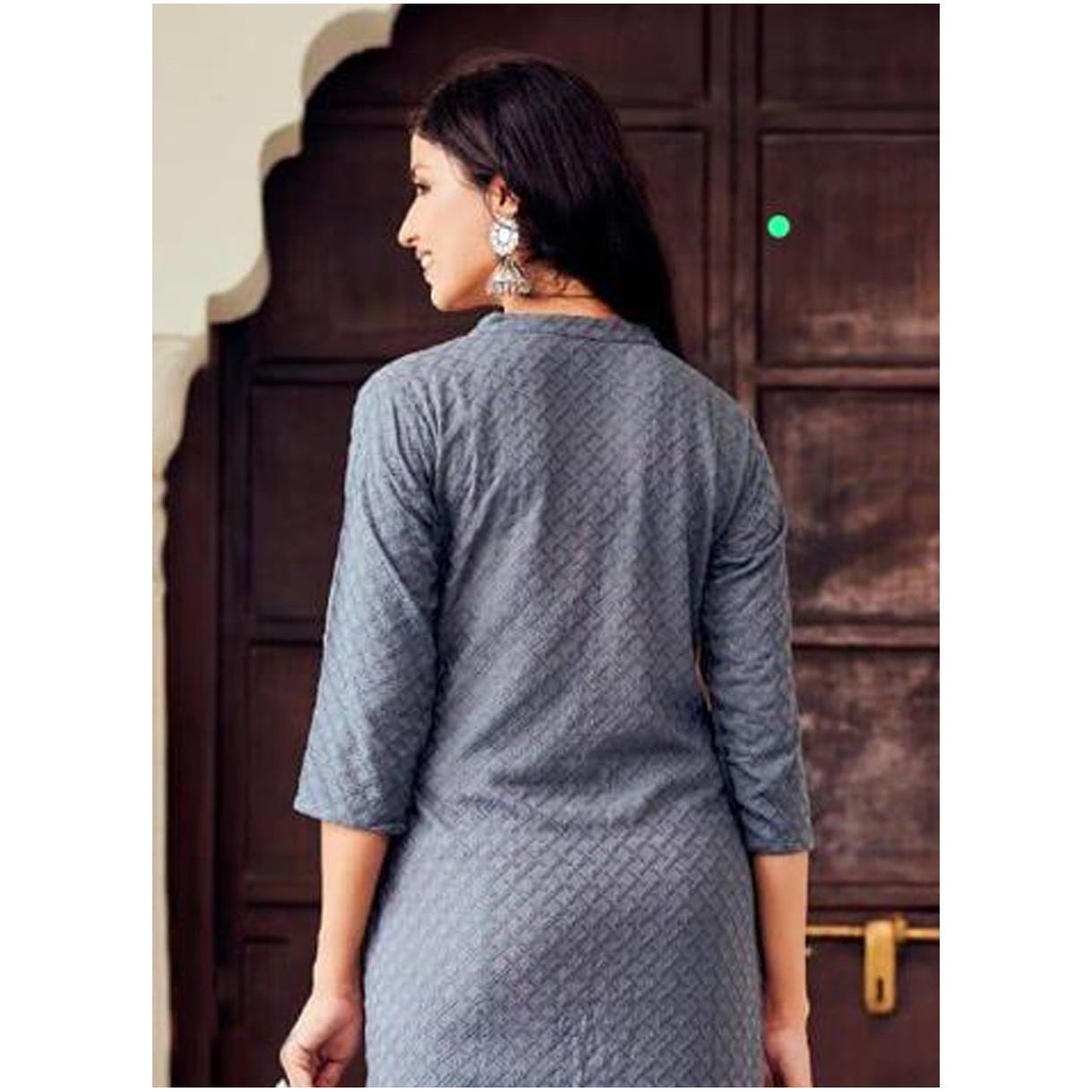 Elegant Grey Lakhnavi Chikankari Kurta for Women | Handcrafted Embroidered Cotton Tunic | Perfect for Festivals, Weddings & Casual Wear