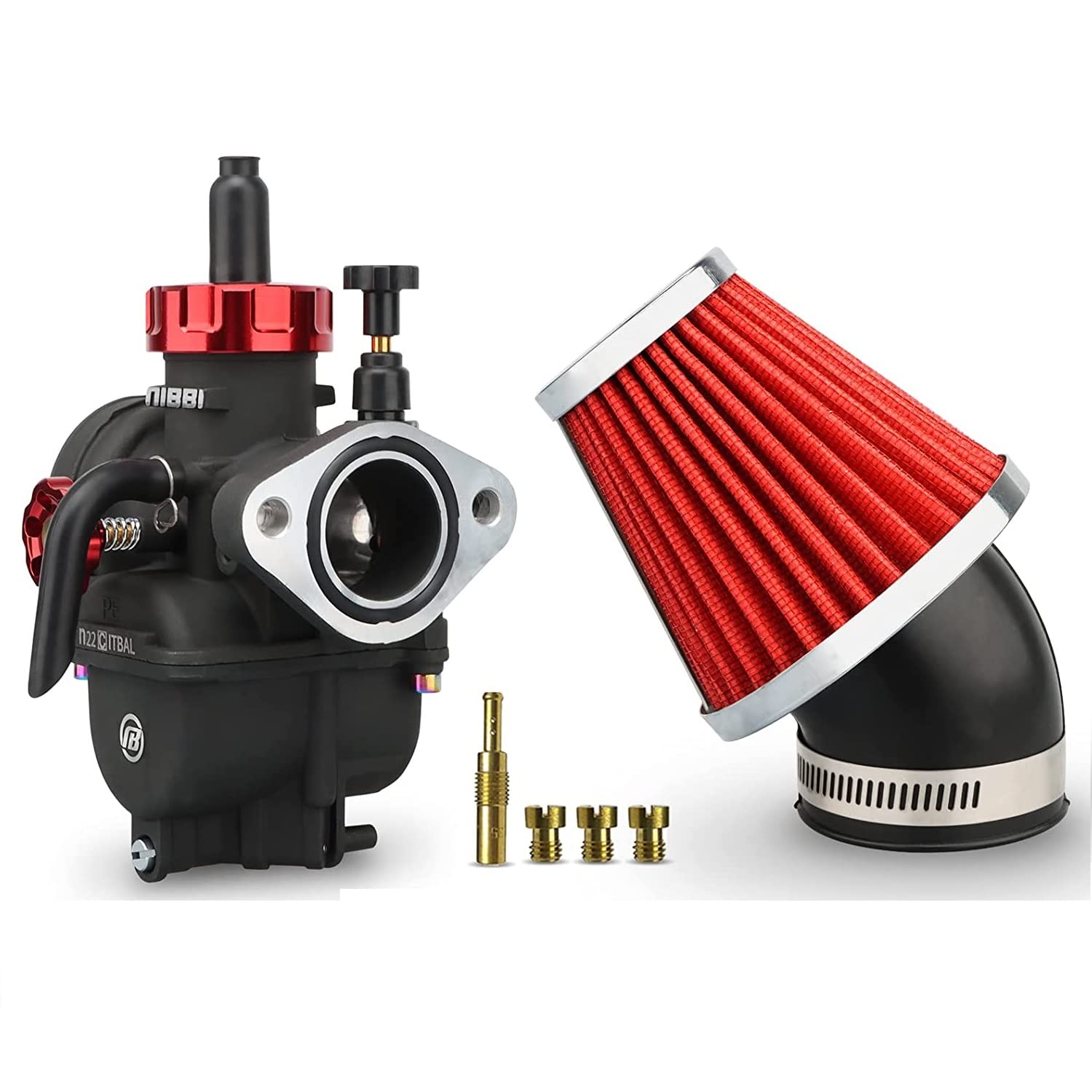 NIBBI PE19FL Carburetor Kit - 19mm Motorcycle Carburetor with 48mm Air Filter Compatible with Dirt Bike, Mini Bike, Pit Bike | High Performance Fuel System for Off-Road Racing & Trail Riding