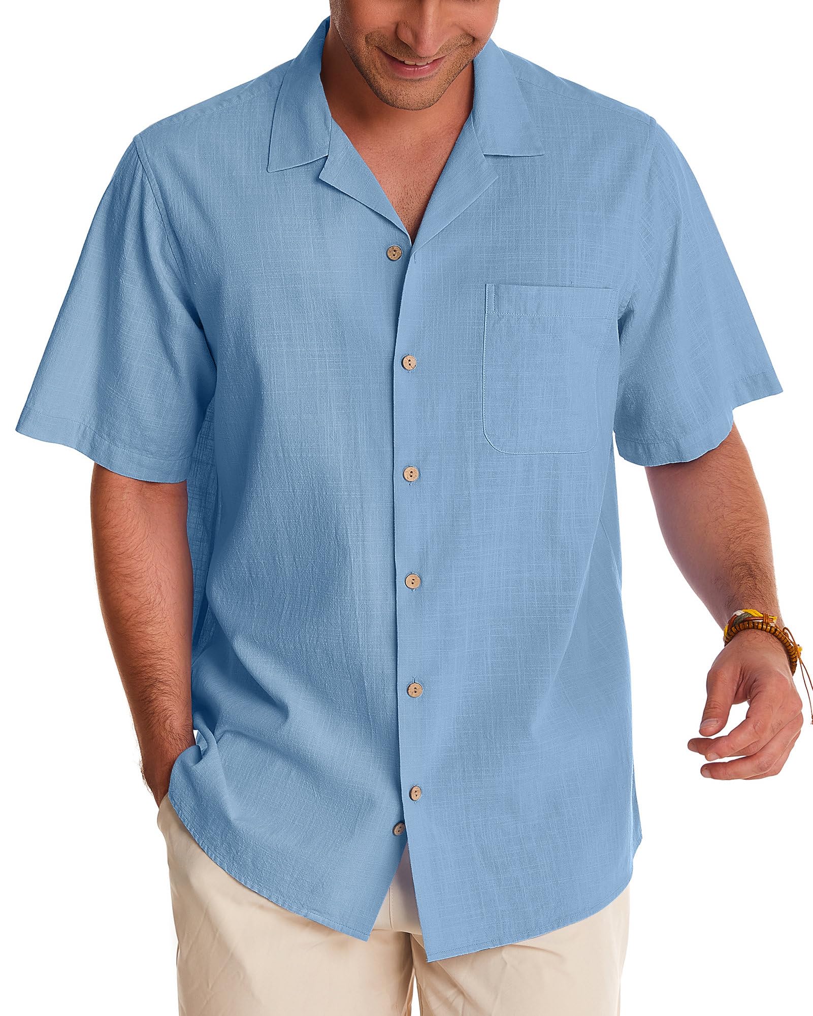 Gentlemen's Linen Short Sleeve Button Down Shirts - Breathable Cotton Summer Beach Shirts for Men - Casual Cuban & Hawaiian Vacation Shirts - Perfect for Tropical Getaways, Pool Parties, and Summer Outings