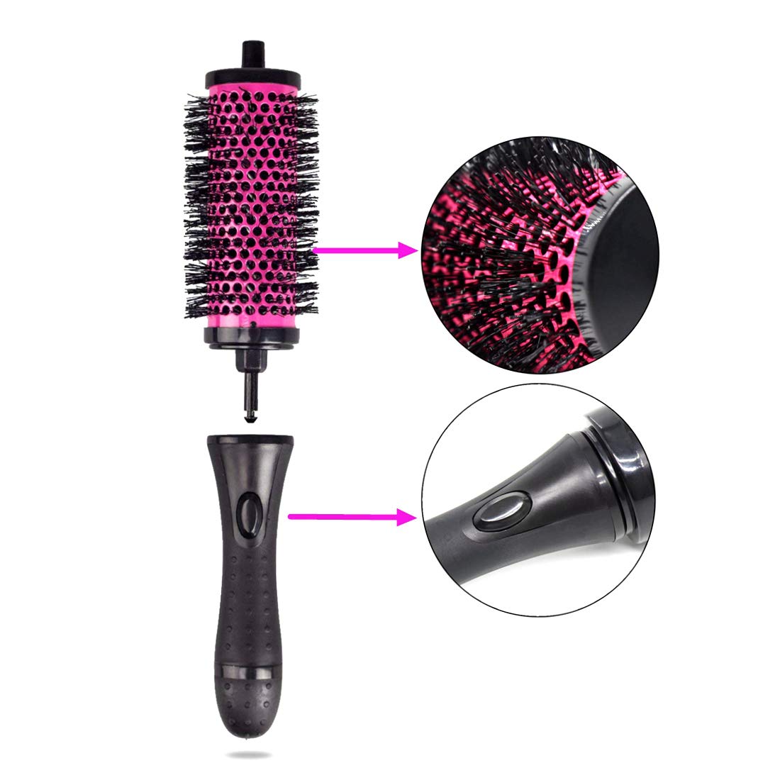 LIGICKY Blowout Brush Set with Detachable Barrels - 6 Round Brushes for Hair Styling (1 Handle, Small/Medium/Large Sizes) - Perfect for Salon, Home & Travel Use - Pink