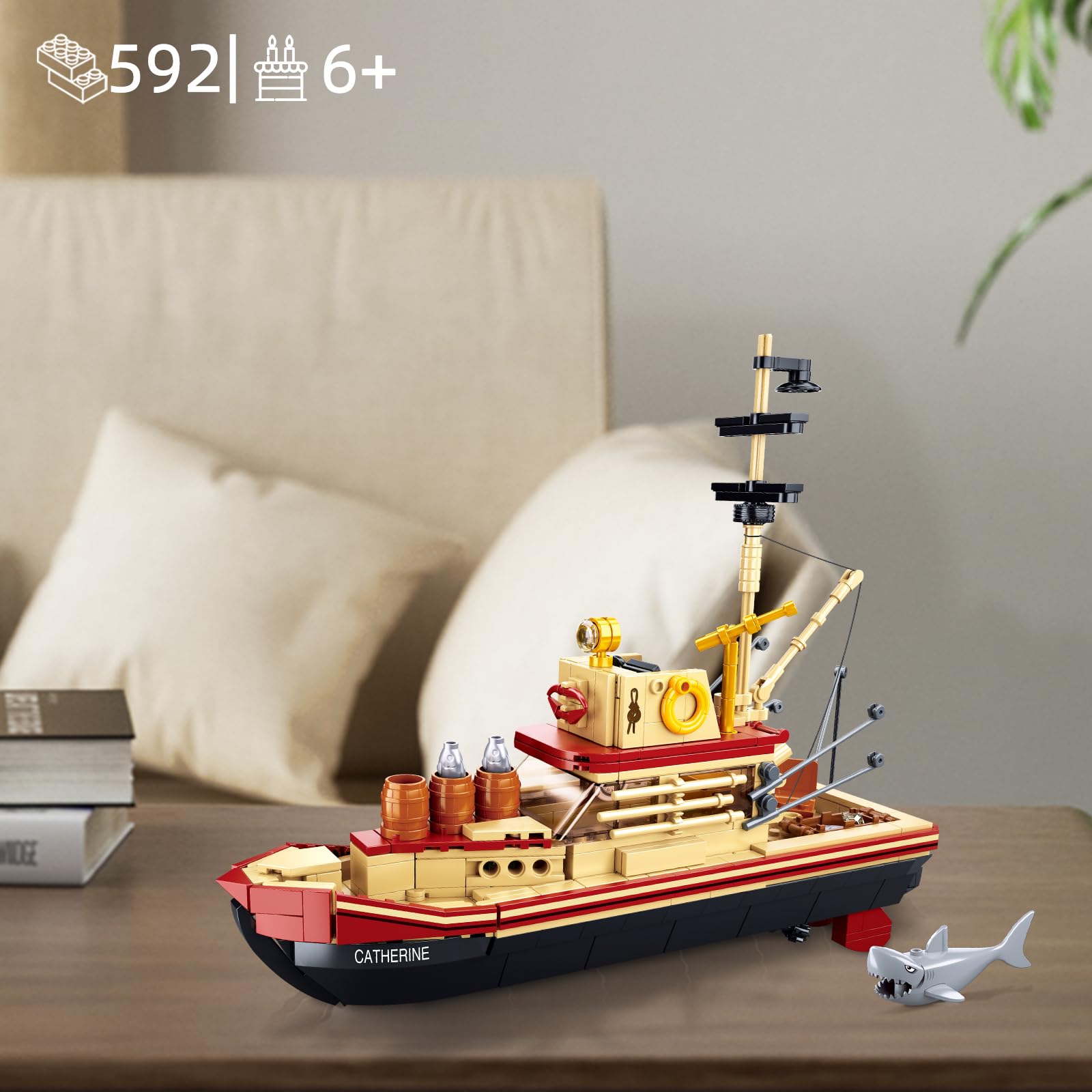 City Jaws Fishing Boat Building Block Kit - 592 PCS Lego-Compatible Marine Toy for Kids & Adults Age 6+ | Perfect for Ocean Exploration Enthusiasts, Sea Fishing Decor & Creative Playtime