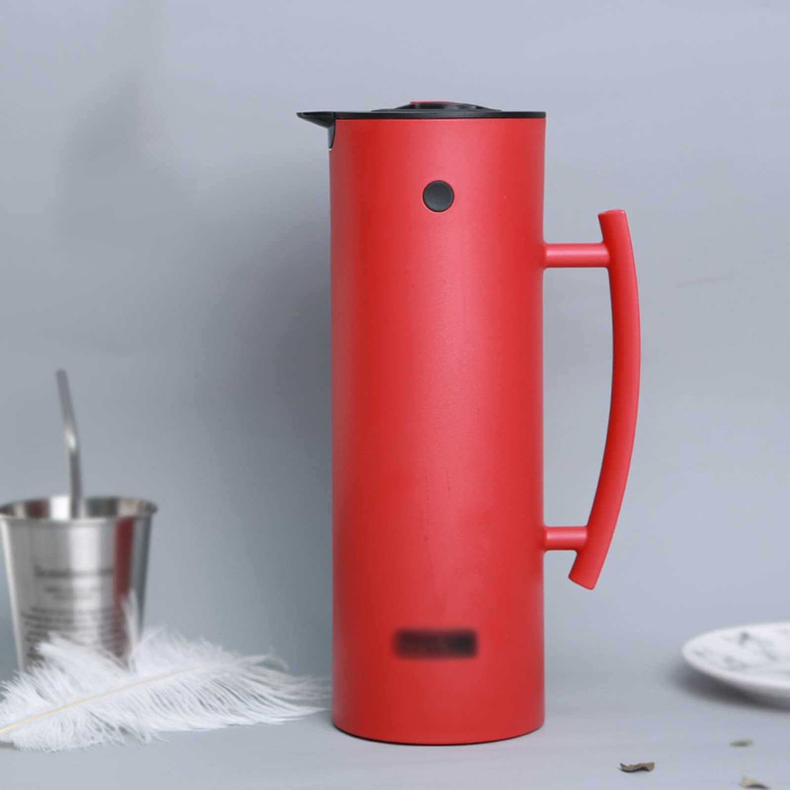 Premium European Style Thermal Carafe with Glass Liner - 1L Large Capacity Insulated Coffee Pot & Hot Water Bottle - Ideal for Home, Office & Outdoor Use (Carmine Red)