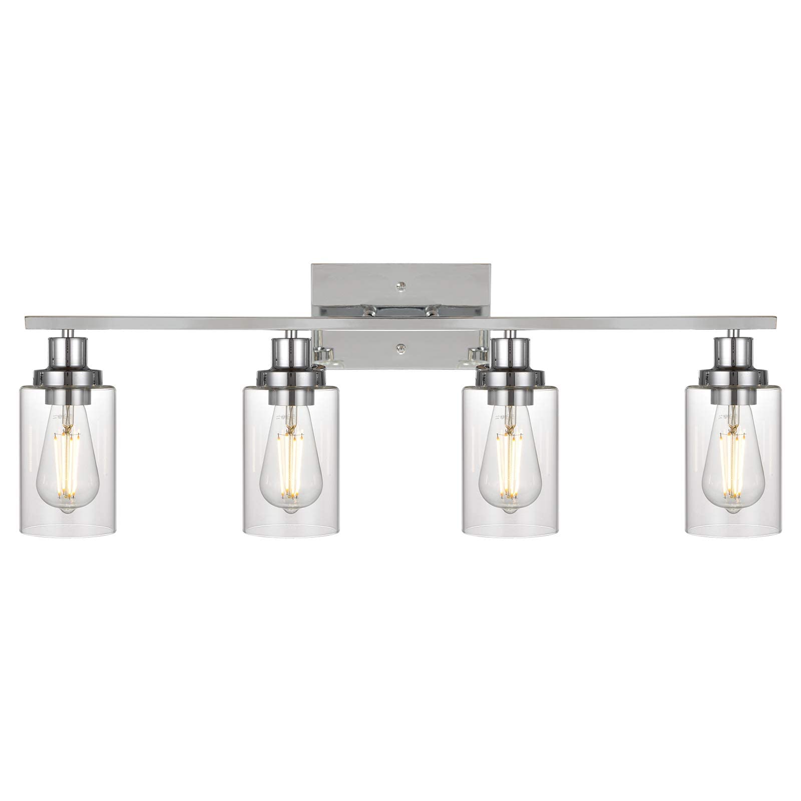 4-Light Modern Bathroom Vanity Light Fixture - Chrome Finish with Clear Glass Shade - Wall Mount Mirror Lighting for Bedroom, Dressing Table & Vanity (Perfect for Makeup Application & Home Decor)