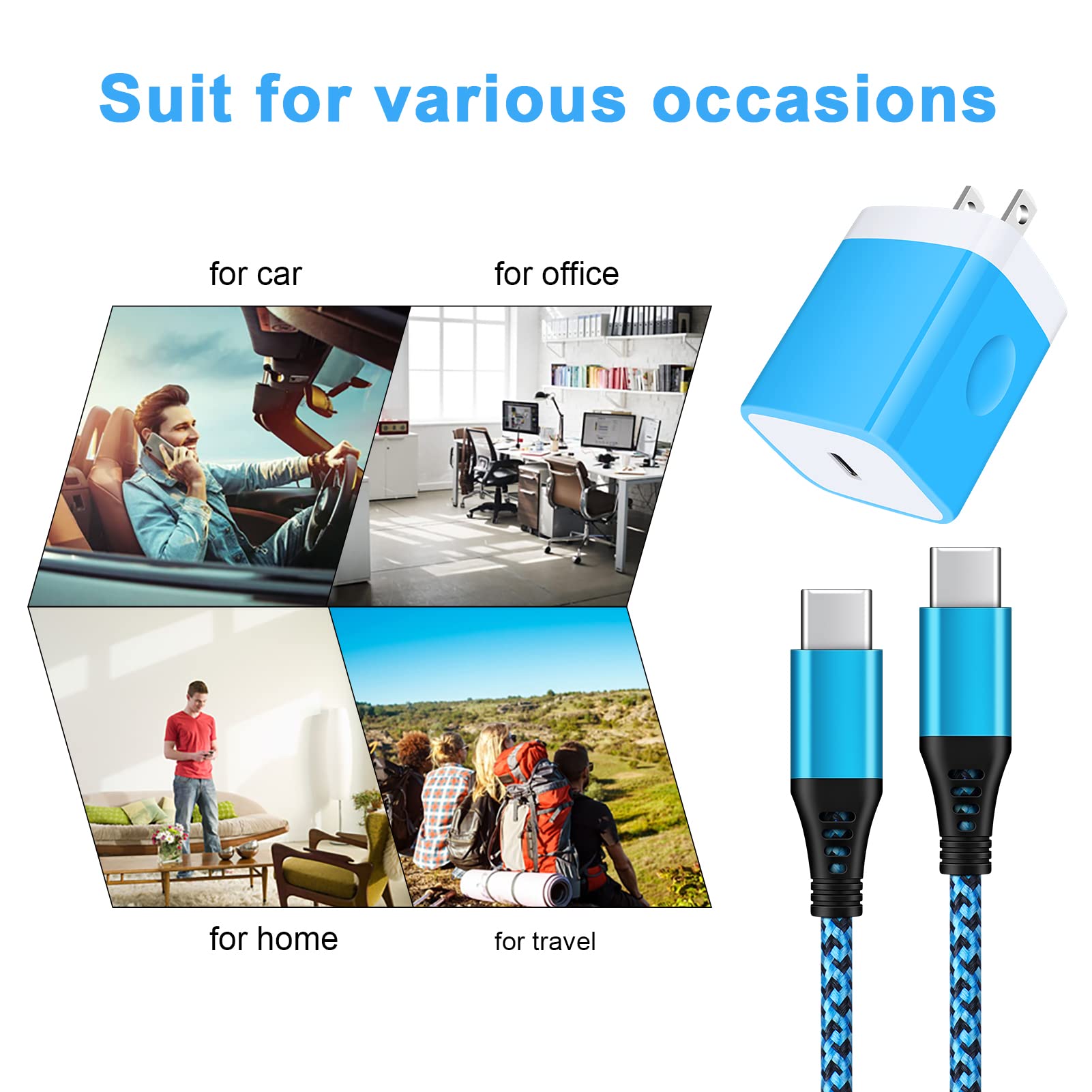 20W USB C Fast Charger Block & 6FT USB C to C Cable - Compatible with Samsung Galaxy A14/A13 5G/A03s/A54/S23/A53/S21 FE/Z Fold 4/A04S/A23/S22/S20/A32/A42/Z Flip4, Google Pixel 7/6a/5XL/4a, iPad Pro - PD Power Adapter for Quick Charging at Home, Office & Travel