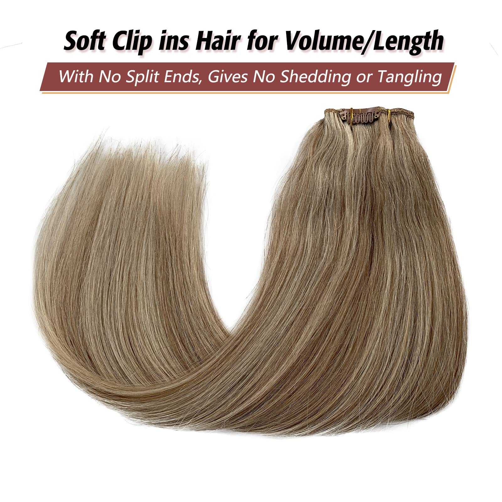 15 Inch Clip in Hair Extensions - Natural Straight Human Hair Blend (Platinum Blonde & Ash Brown Highlights) - 7pcs 70g Set for Women | Perfect for Volume Boost, Styling & Special Occasions