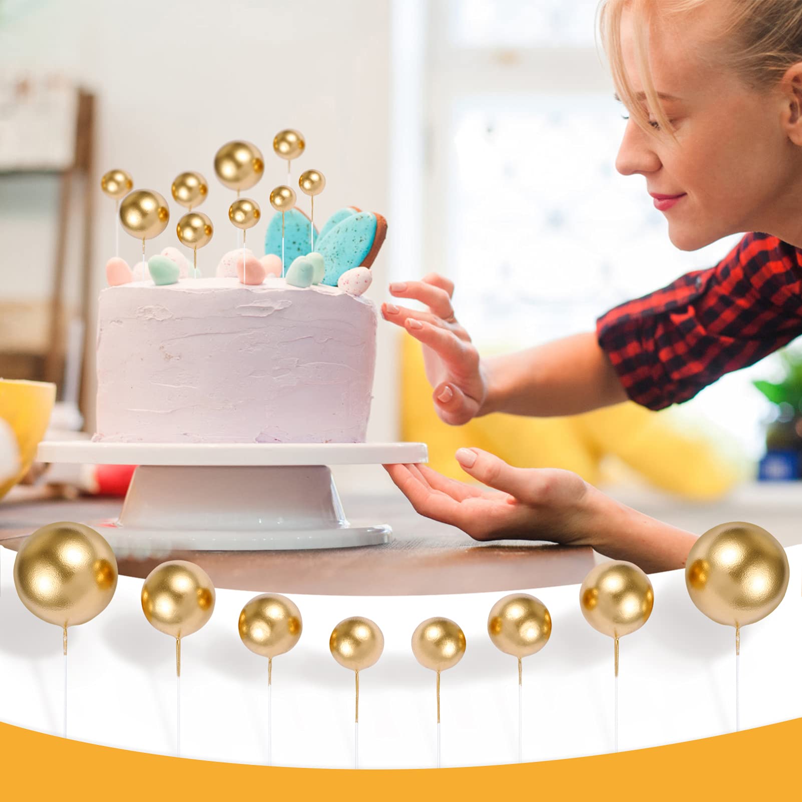 20Pcs Gold Balloon Cake Toppers - Mini Foam Ball Cupcake Decorations for DIY Birthday, Wedding & Anniversary Party Supplies | Perfect for Cake Decorating, Dessert Tables & Celebration Events