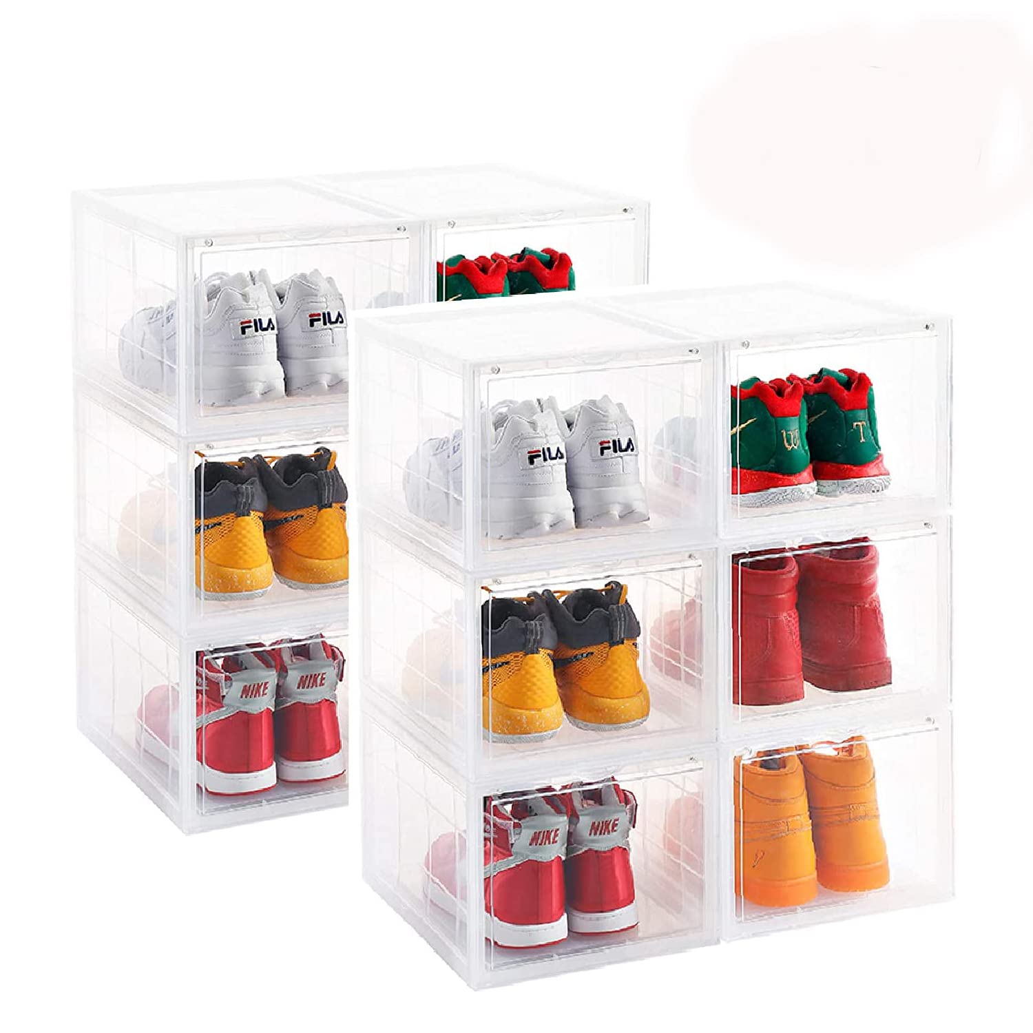 AOTENG STAR 12-Pack Clear Plastic Shoe Storage Box - Foldable Stackable Shoe Organizer for Men & Women - Perfect for Closet, Shelf, and Display Organization