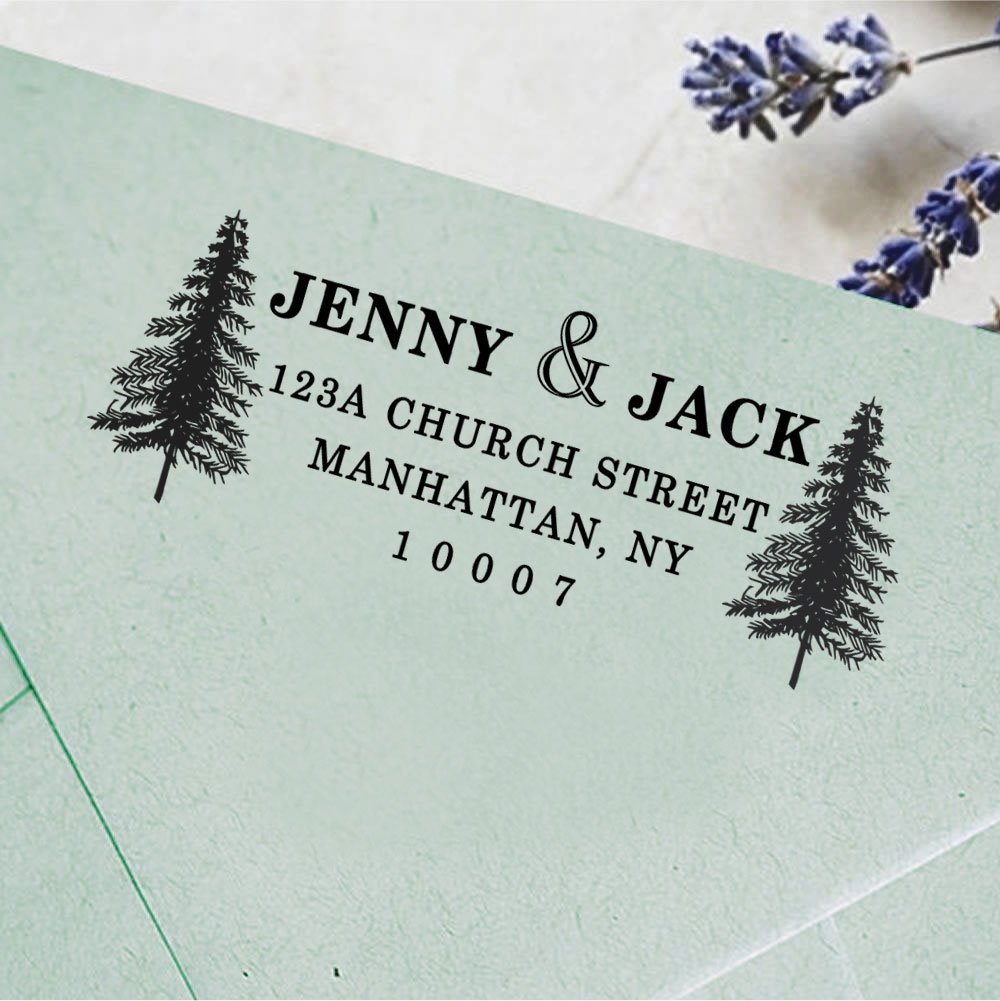 Custom Personalized Family Return Address Stamp - Self Inking Christmas Holiday Seal for Cards, Invitations & Gift Wrapping (Tree Design)