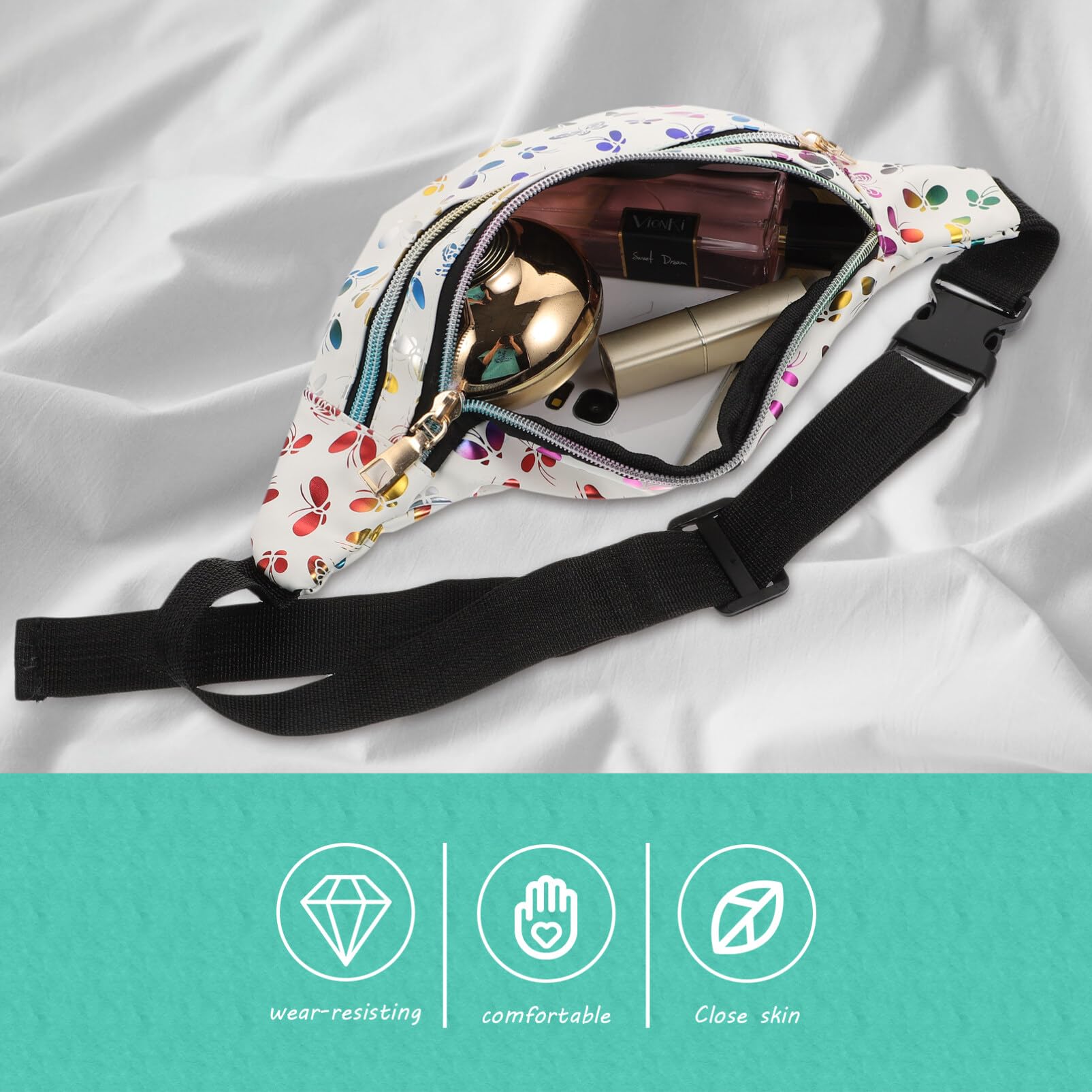 Stylish Waist Bag for Women & Men - Crossbody Shoulder Bag with Adjustable Strap - Trendy Decorative Fanny Pack (White) - Perfect for Travel, Hiking, Shopping & Daily Use