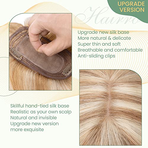 Clip in Human Hair Topper with Silk Base - Natural Looking Hairpiece for Thinning Hair - Perfect for Daily Wear, Special Occasions & Styling