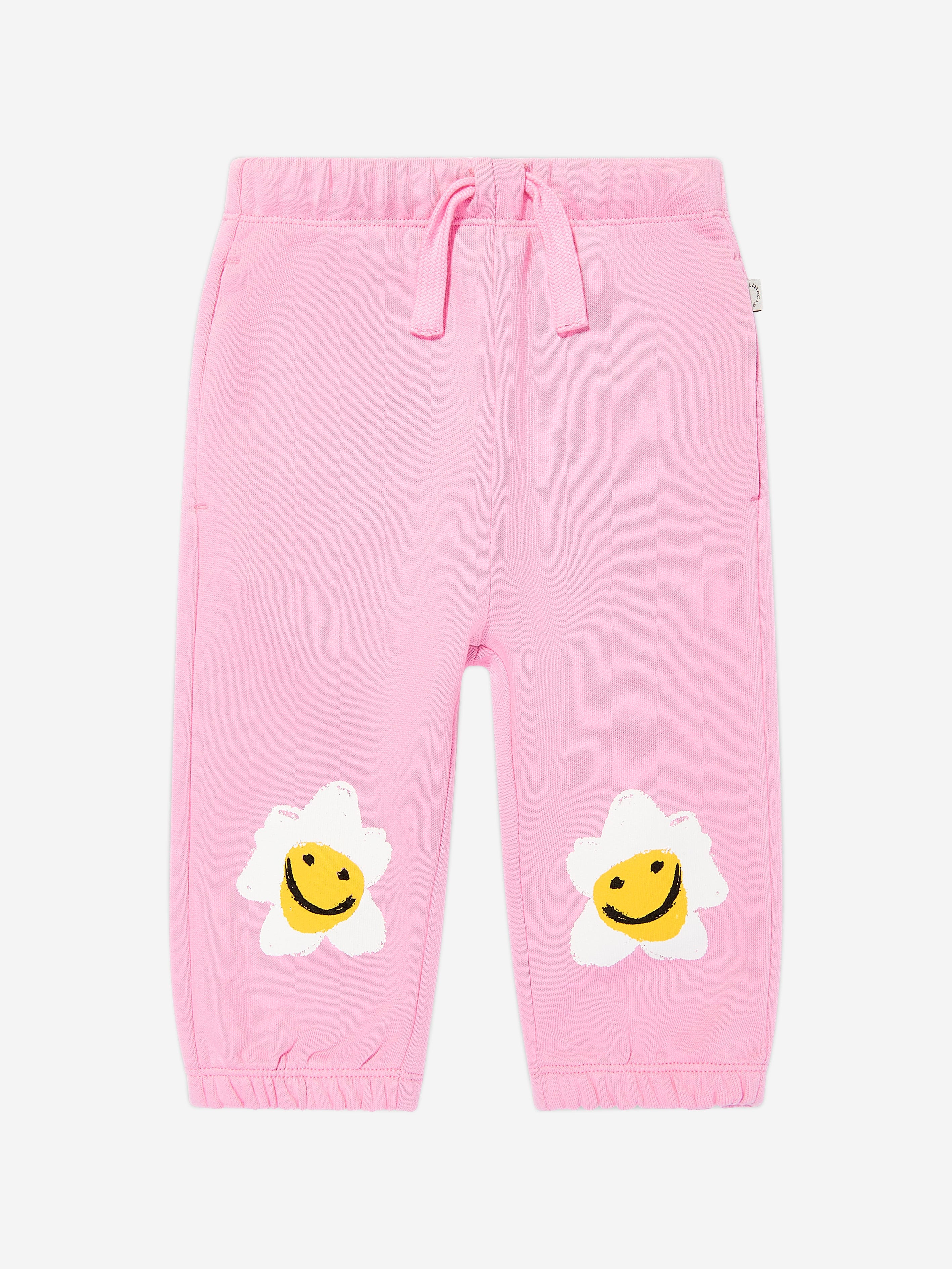 **Pink Daisy Print Baby Girls Joggers - Soft & Comfortable Toddler Pants for Playtime & Outdoor Activities**