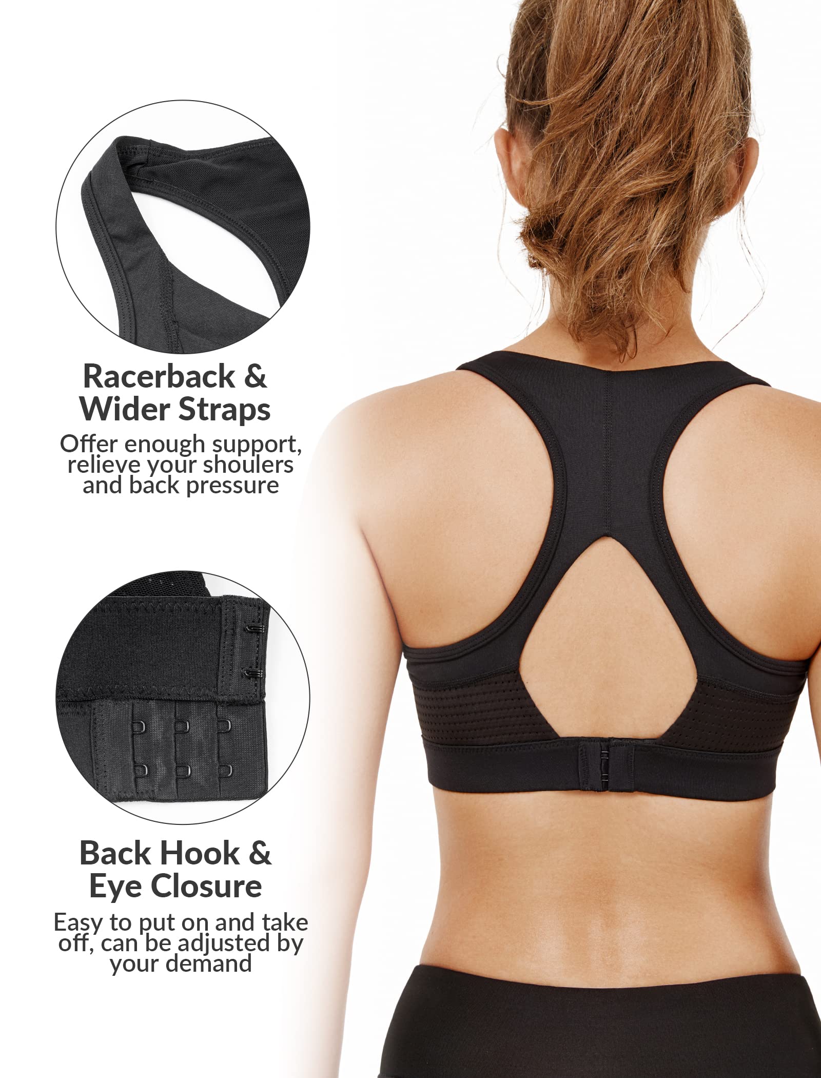 Yvette High Support Sports Bras for Women - Plus Size Racerback Workout Bra for Running & Large Bust - Full Coverage Gym & Yoga Activewear