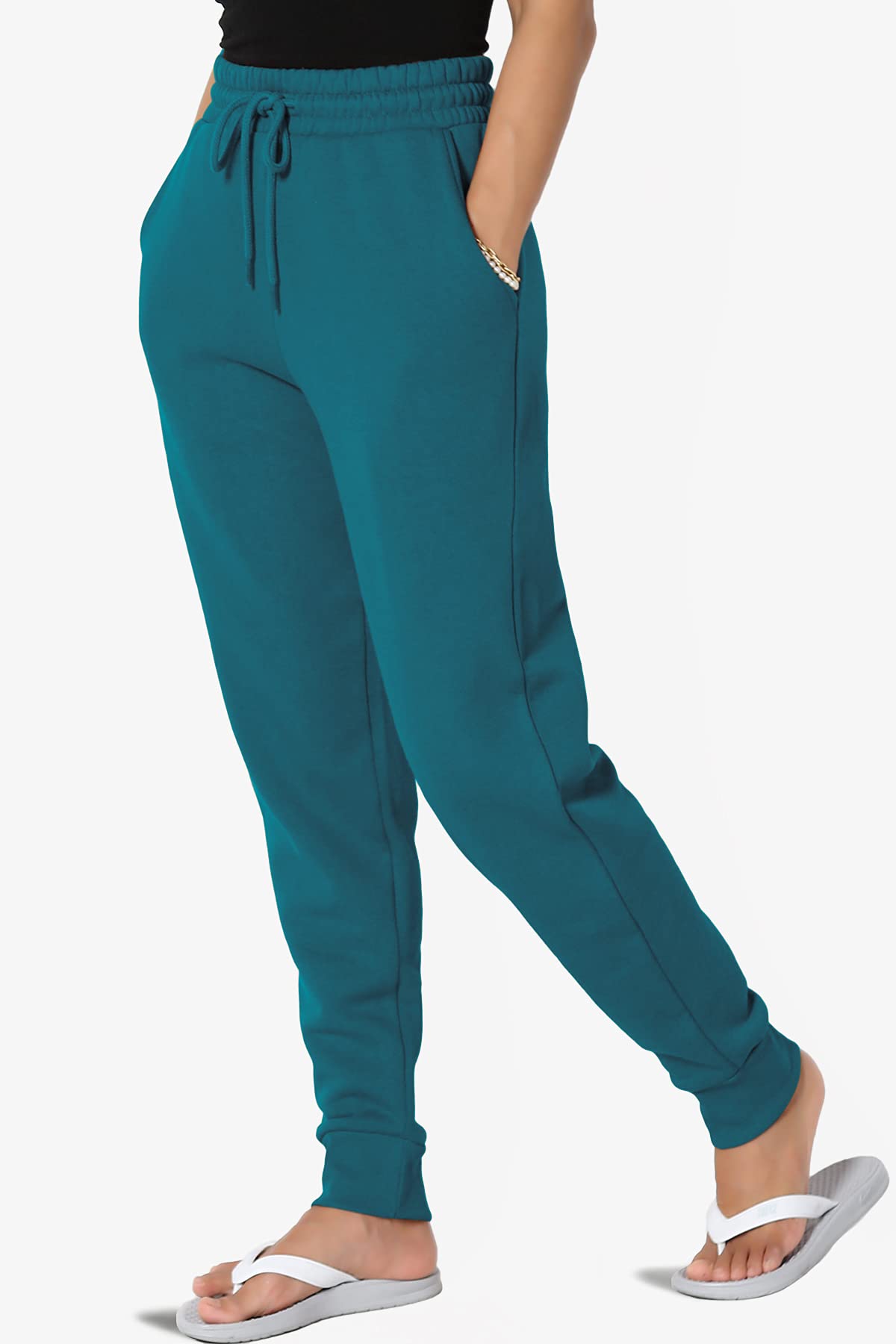 TheMogan Active Lounge Comfy Cotton Blend Drawstring Waist Jogger Sweat Pants for Women - Soft Casual Yoga Pants with Pockets for Running, Travel & Home Relaxation