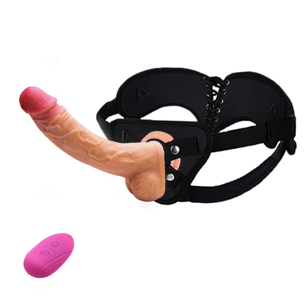 Realistic 8 Vibration Silicone Strap-on Dildo with KUUVAL Wearable Harness - Couples Pegging Toy for Women, Lesbian & Solo Play - Perfect for Spicing Up Bedroom Fun (8.7 Inch) | Great for Roleplay, BDSM & Intimate Bonding Experiences