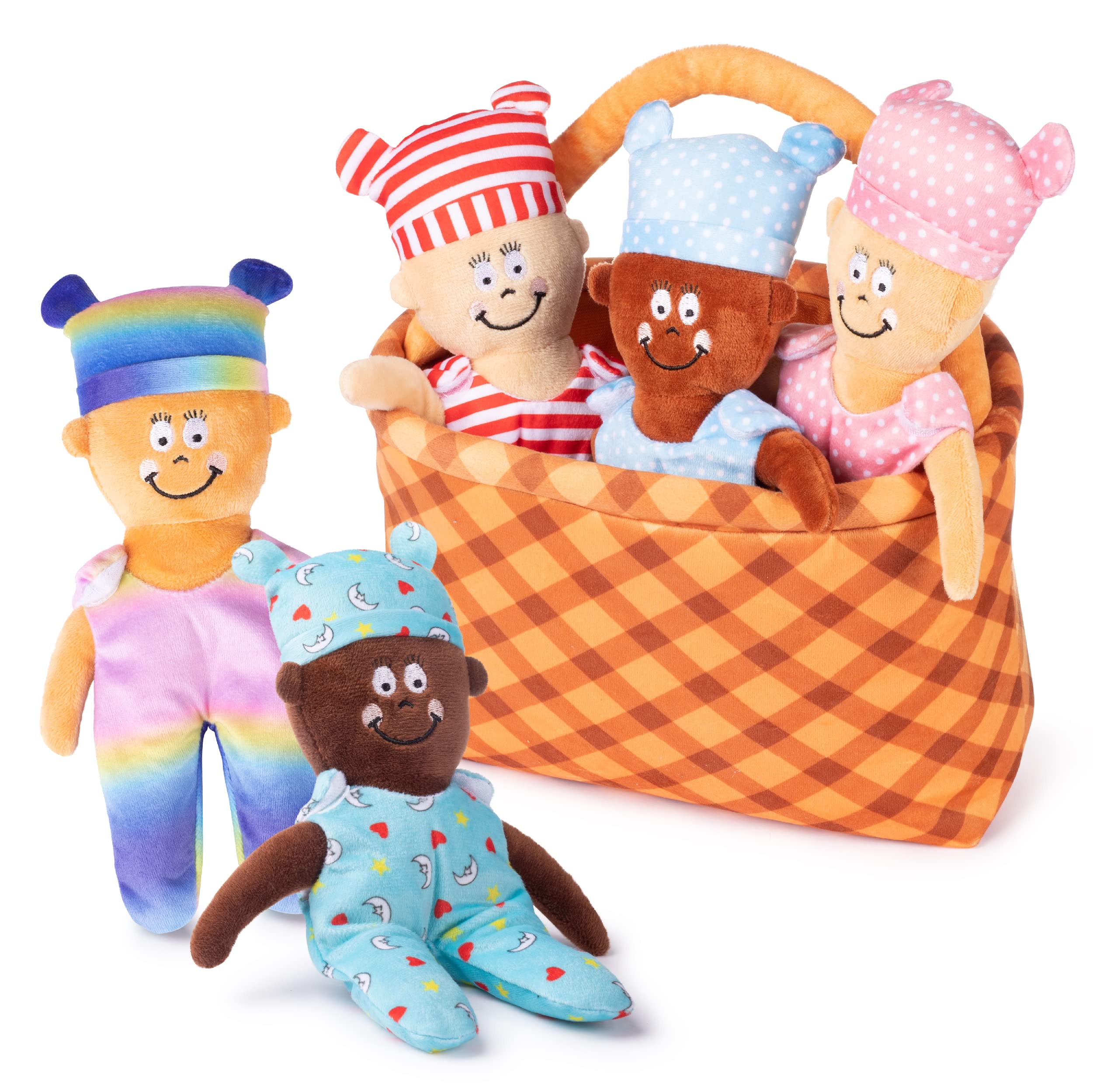 Multicultural Baby Dolls Gift Set - 5 Diverse Dolls with Removable Outfits & Basket Carrier | Toddler Learning Toys for Hand-Eye Coordination | Perfect for Pretend Play, Daycare & Preschool Education