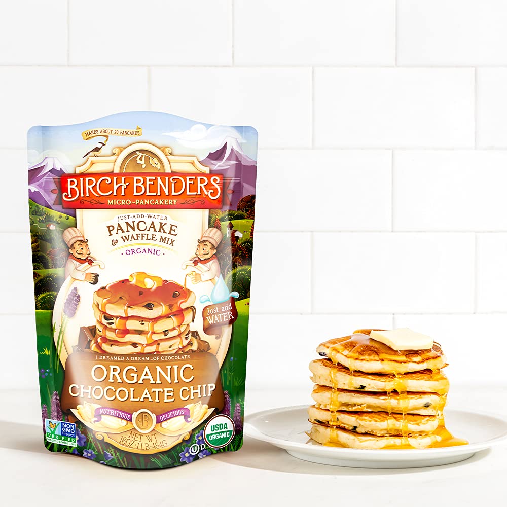 Organic Chocolate Chip Pancake & Waffle Mix by Birch Benders - Non-GMO, 16 Oz (Pack of 3) - Perfect for Breakfast, Brunch & Family Gatherings
