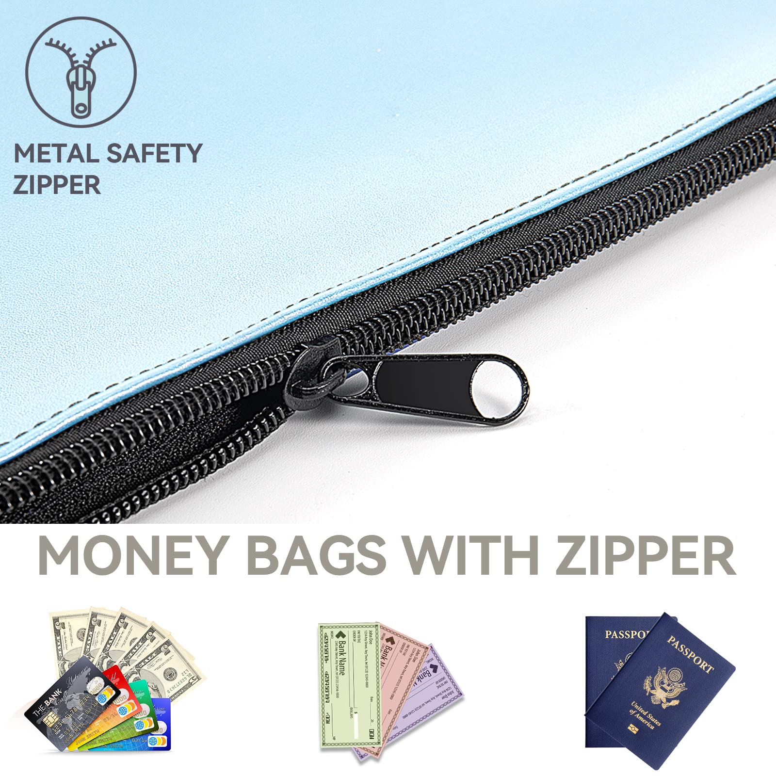 7-Pack Zippered Money Bags for Cash & Bank Deposits - 11.2x6.3 Inch Secure Money Pouches with 14 Cards (7 Colors) - Ideal for Small Businesses, Retail Stores & Cash Handling