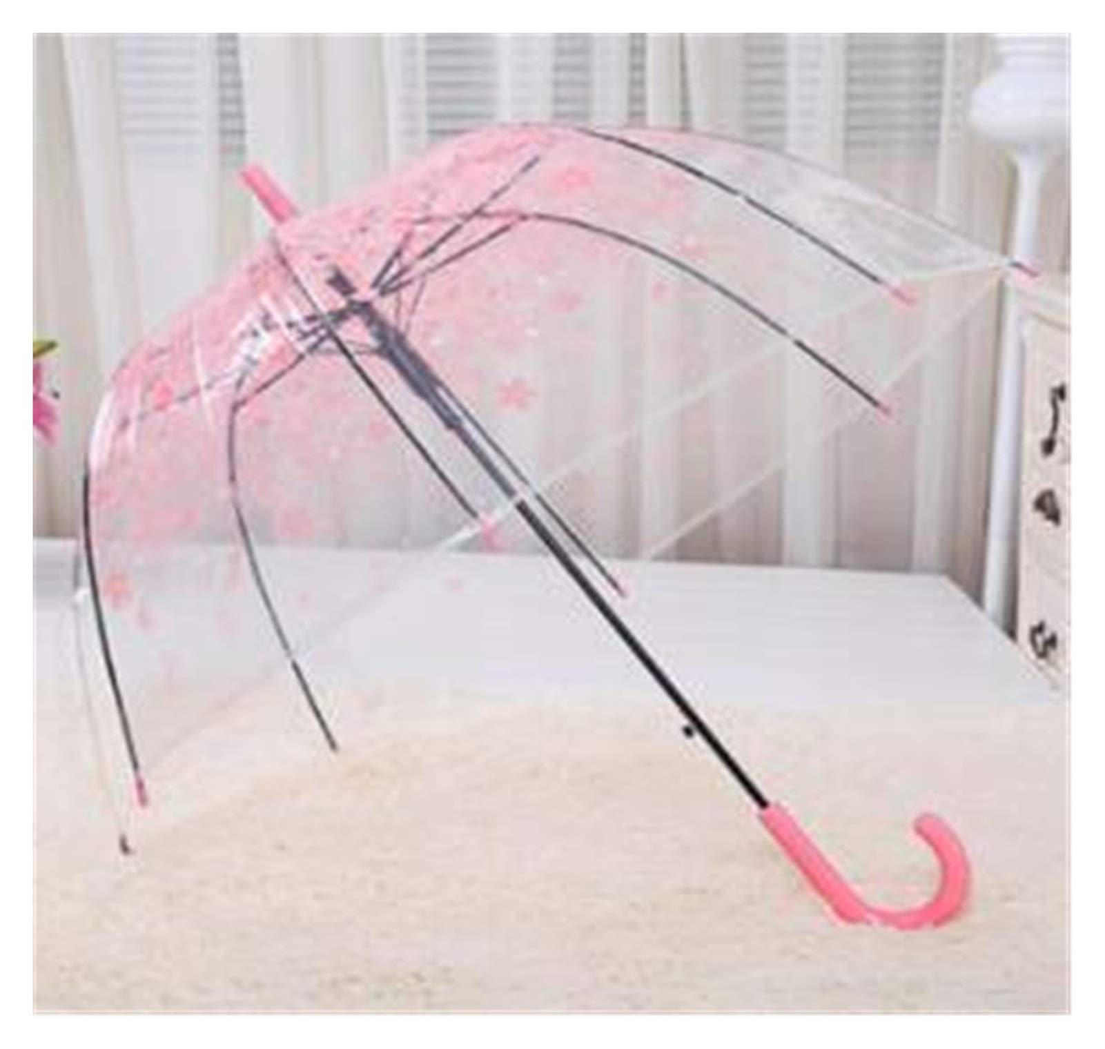 Romantic Clear Bubble Dome Umbrella with Flower Design - Pink Waterproof Windproof Compact Folding Umbrella for Women, Perfect for Dating, Wedding, Photography and Outdoor Events