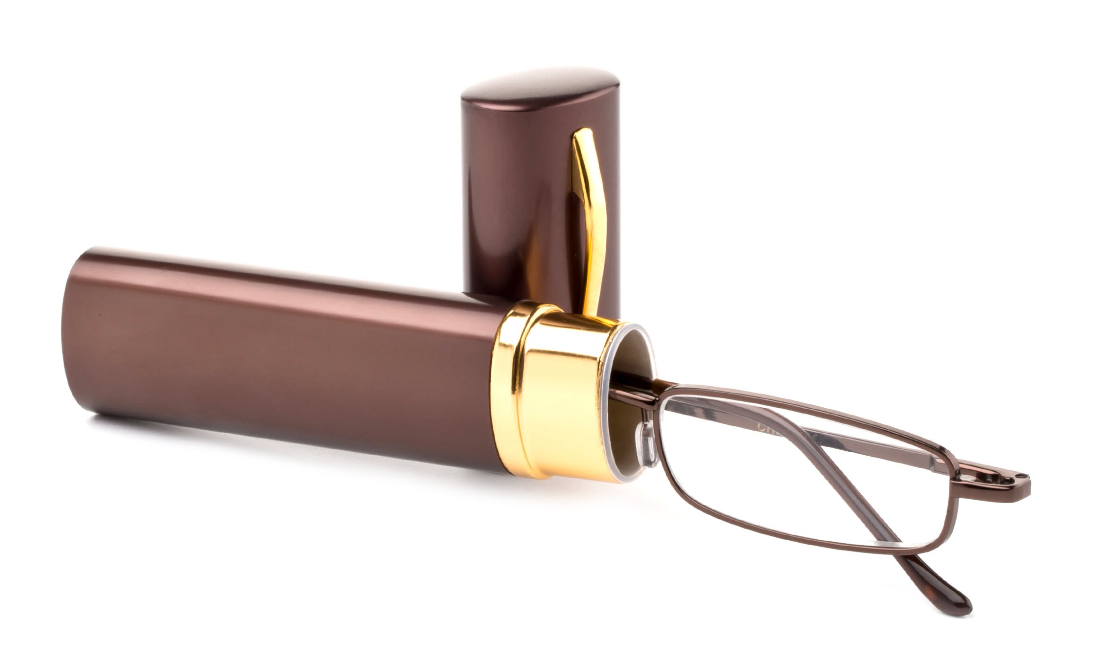 Ultra Compact Spring Temple Reading Glasses with Portable Pocket Clip & Aluminum Case - Lightweight Fashion Eyewear for Men & Women - Perfect for Reading, Travel, and Everyday Use
