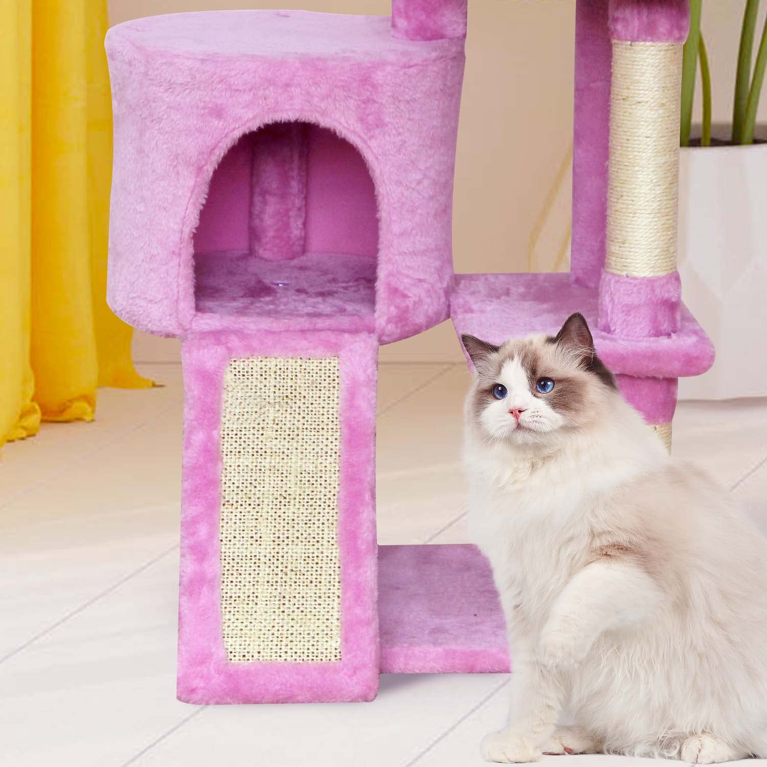 Premium Pink Cat Tree Tower for Indoor Cats - Multi-Level Cat Condo with Scratching Posts, Dangling Toys & Plush Perches - Perfect for Large, Medium & Small Cats - Ideal for Play, Exercise & Relaxation in Home, Apartment or Office