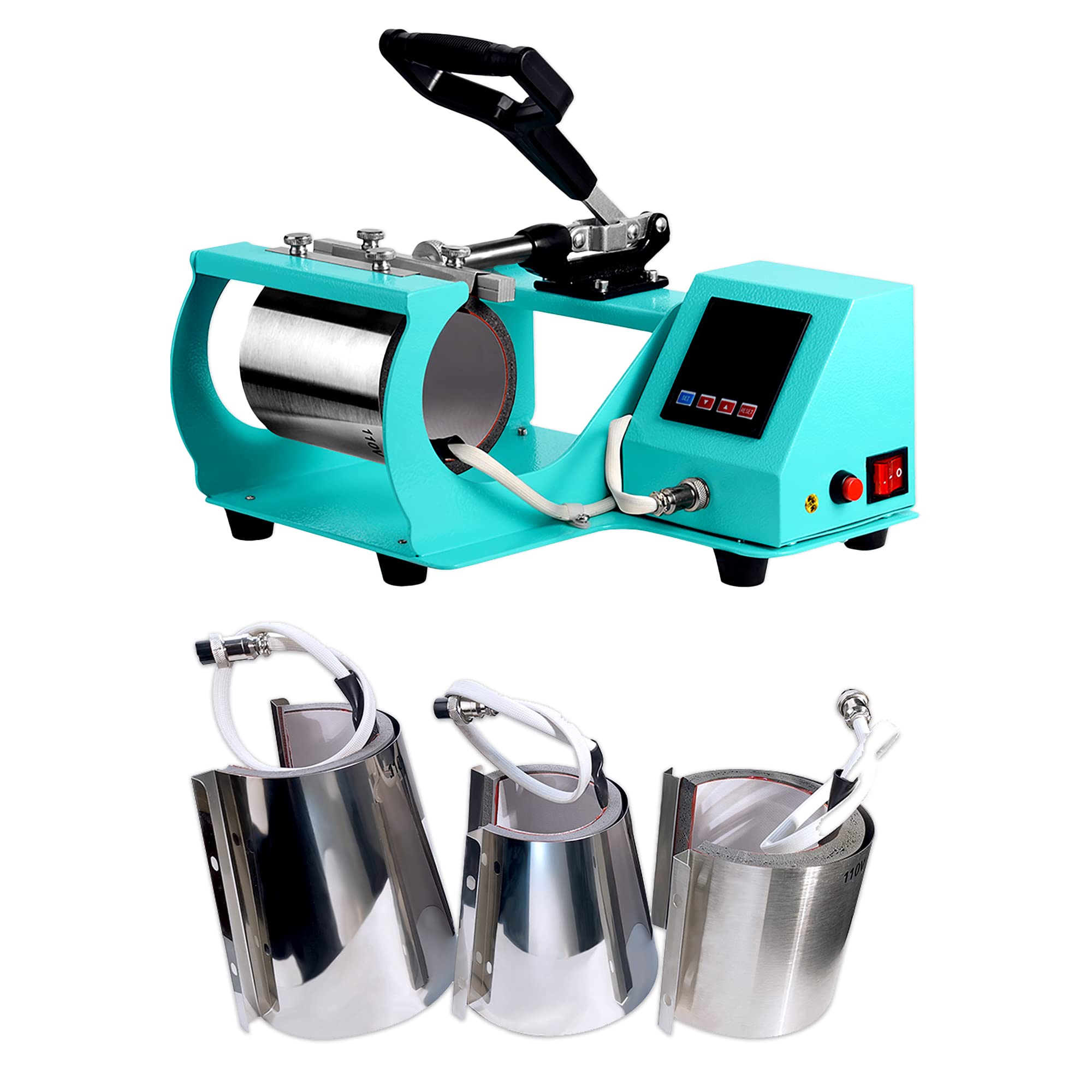 4-in-1 Swing Design Mug Press for Sublimation - Heat Transfer for Cups, Bottles & Tumblers - Includes Design Cards - Turquoise Color - Perfect for DIY Crafts & Small Business Gifts