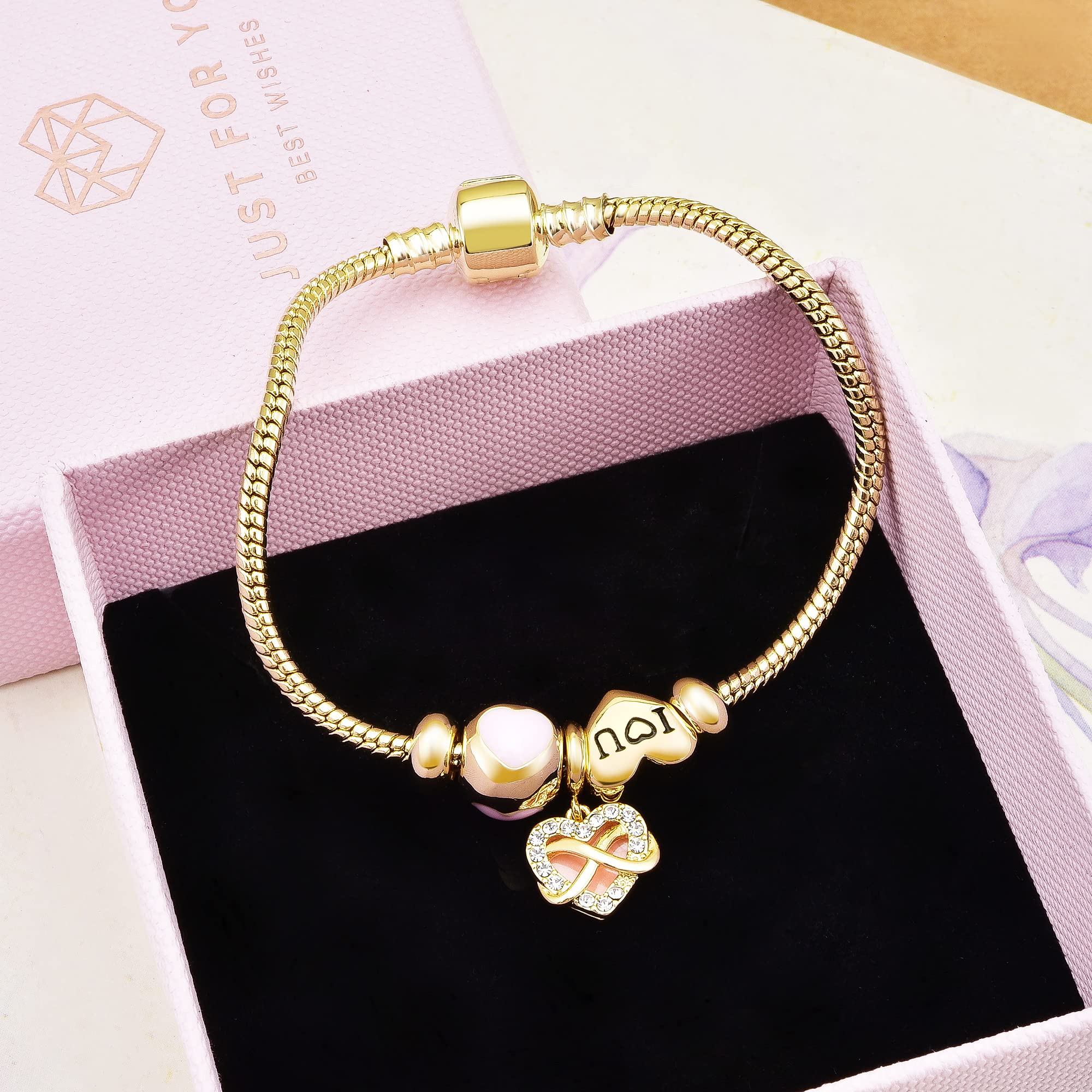 14K Gold Plated Charm Bracelet for Women - Elegant Adjustable Symbol Bracelet, Perfect Gift for Mother's Day, Birthday, Anniversary | Ideal for Daily Wear, Date Nights & Special Occasions