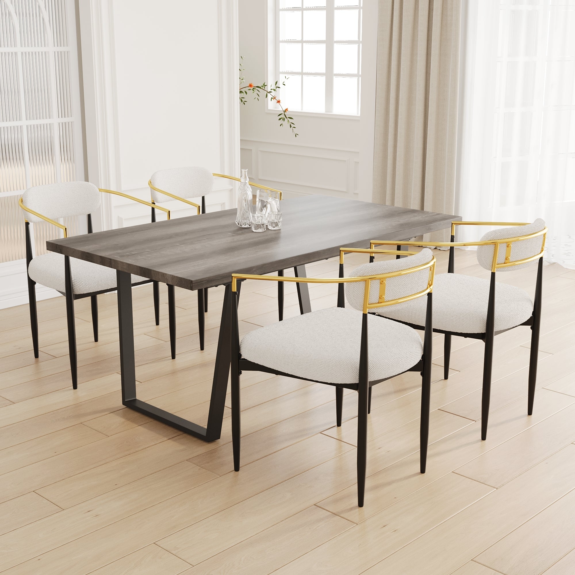 Set of 2 White Medieval Modern Dining Chairs - Teddy Velvet Upholstery with Metal Legs, Easy Assembly for Kitchen, Home & Office | Perfect for Small Spaces, Breakfast Nooks & Contemporary Dining Areas
