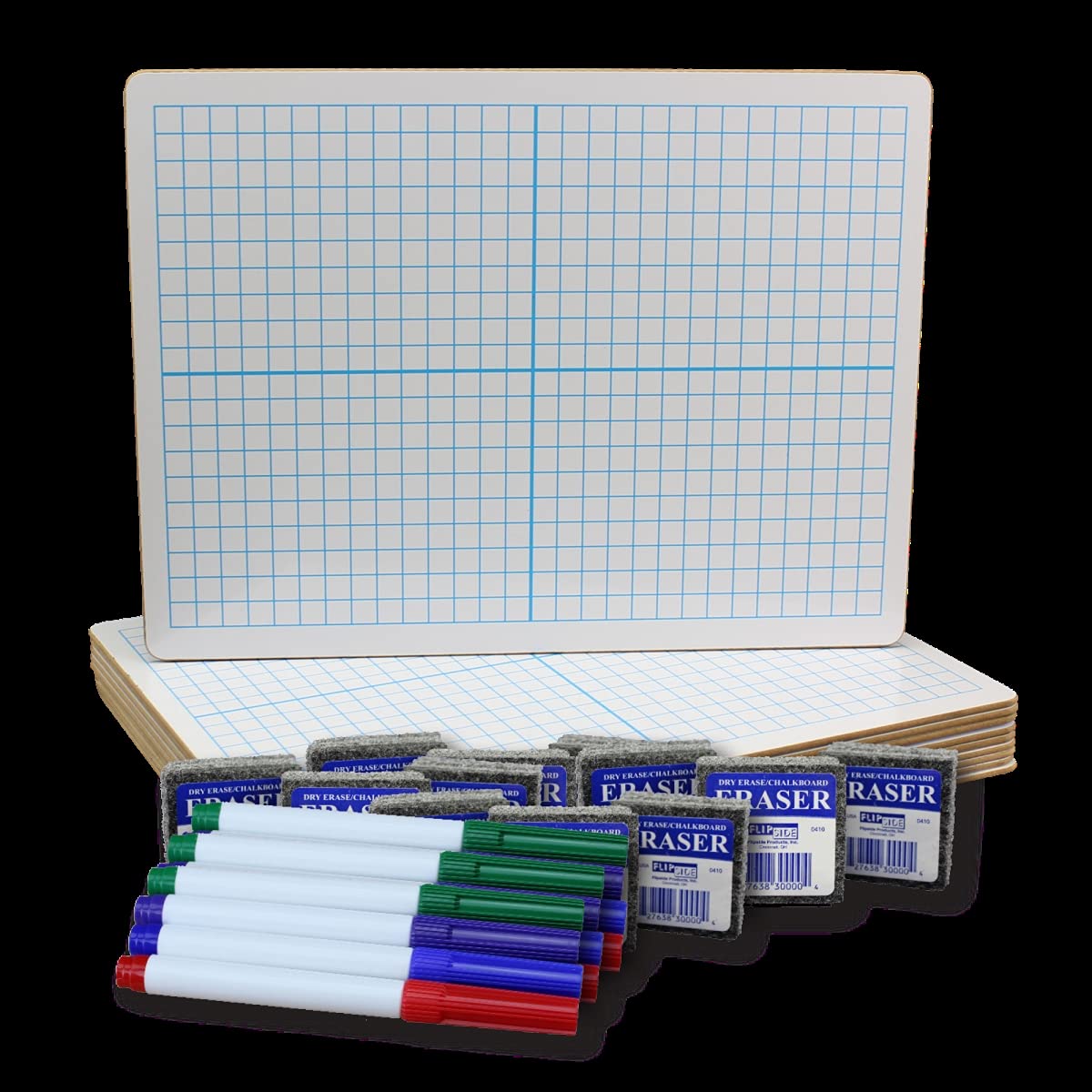 Flipside Products 19100 Dry Erase XY Axis Whiteboard - 2-Sided with Colored Markers & Erasers, Classroom Pack of 12 - Perfect for Math Lessons, Graphing Practice & Group Study Sessions