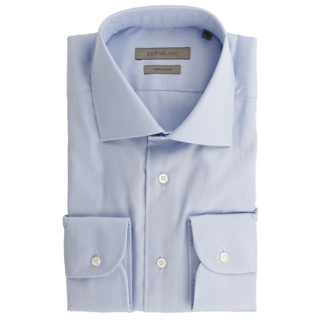 Premium CORNELIANI Wrinkle-Free Cotton Dress Shirt for Men - Classic Blue Button Down Shirt for Business, Office & Formal Occasions