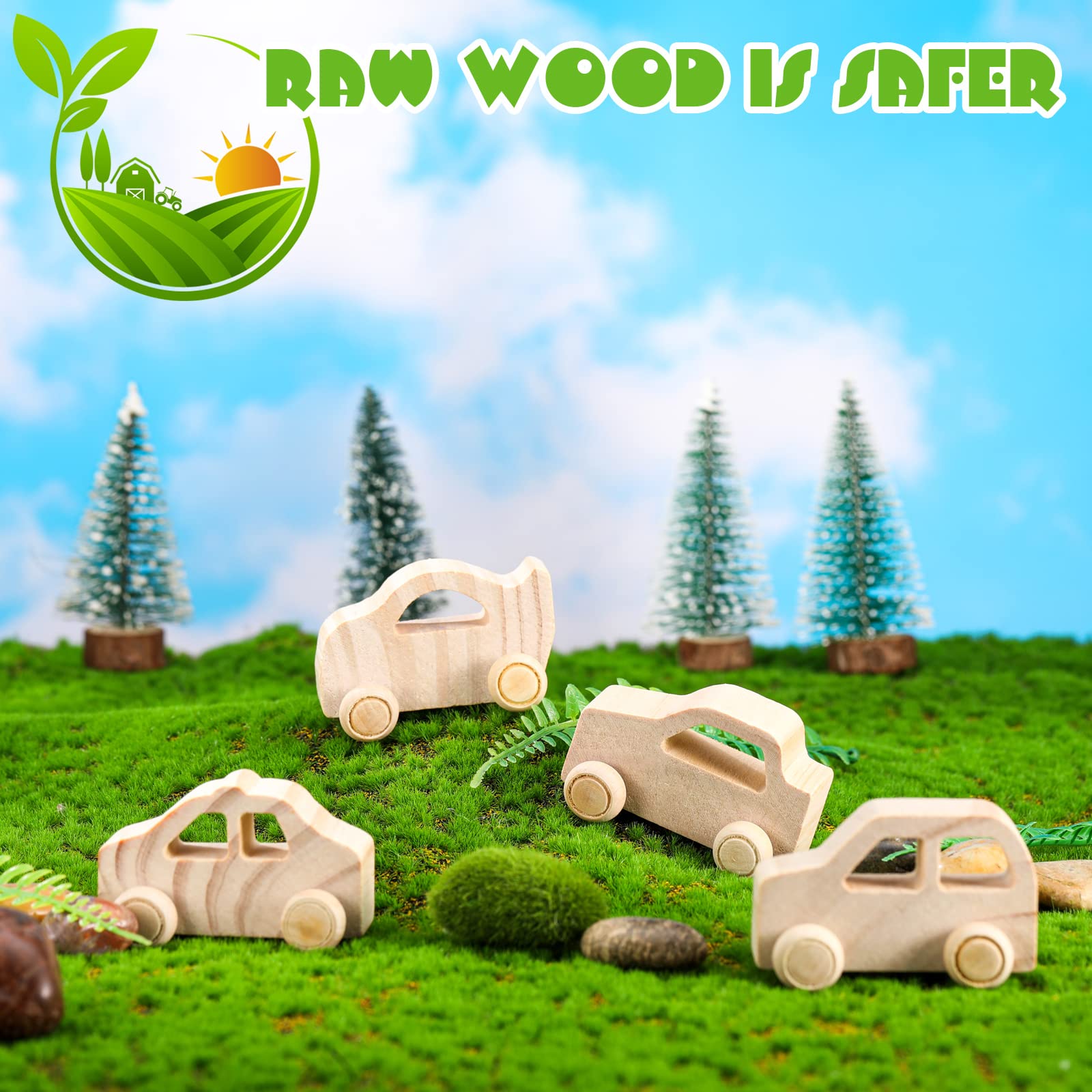 Chivao 12 Pcs Unfinished Wooden Car Toys - DIY Paintable Wood Crafts for Kids, Students & Home Activities | Easy Woodworking Projects for Creative Play & Learning (Vivid Style)