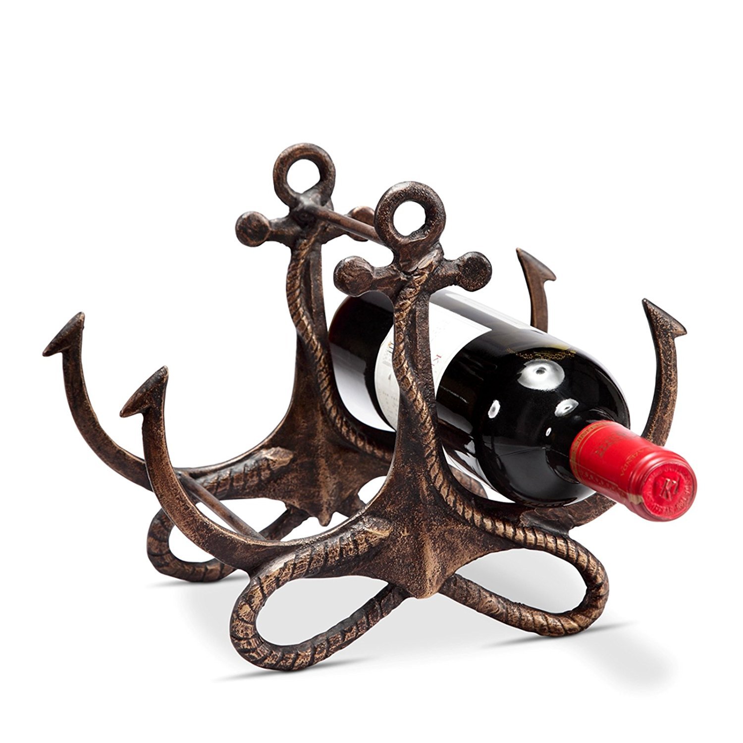 SPI Home Cast Iron Anchor Wine Bottle Holder - Rustic Decorative Wine Rack for Kitchen, Bar, or Dining Room - Perfect for Home Decor and Gift Giving