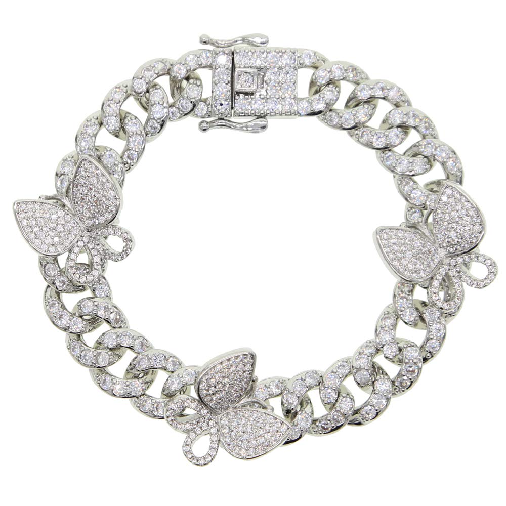 2020 Summer New Iced Out Silver Color 10mm CZ Cuban Link Chain Butterfly Anklet For Women - Elegant Jewelry for Beach Parties, Weddings & Everyday Wear