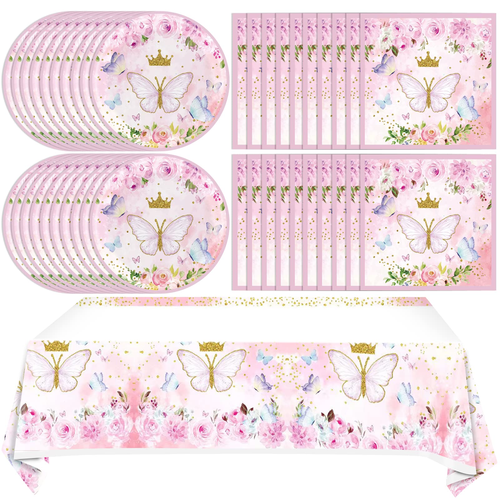 Butterfly Party Decorations for Spring - 20-Person Tableware Set with Plates, Napkins & Themed Plastic Tablecloth - Perfect for Baby Showers, Birthday Parties & Garden Celebrations