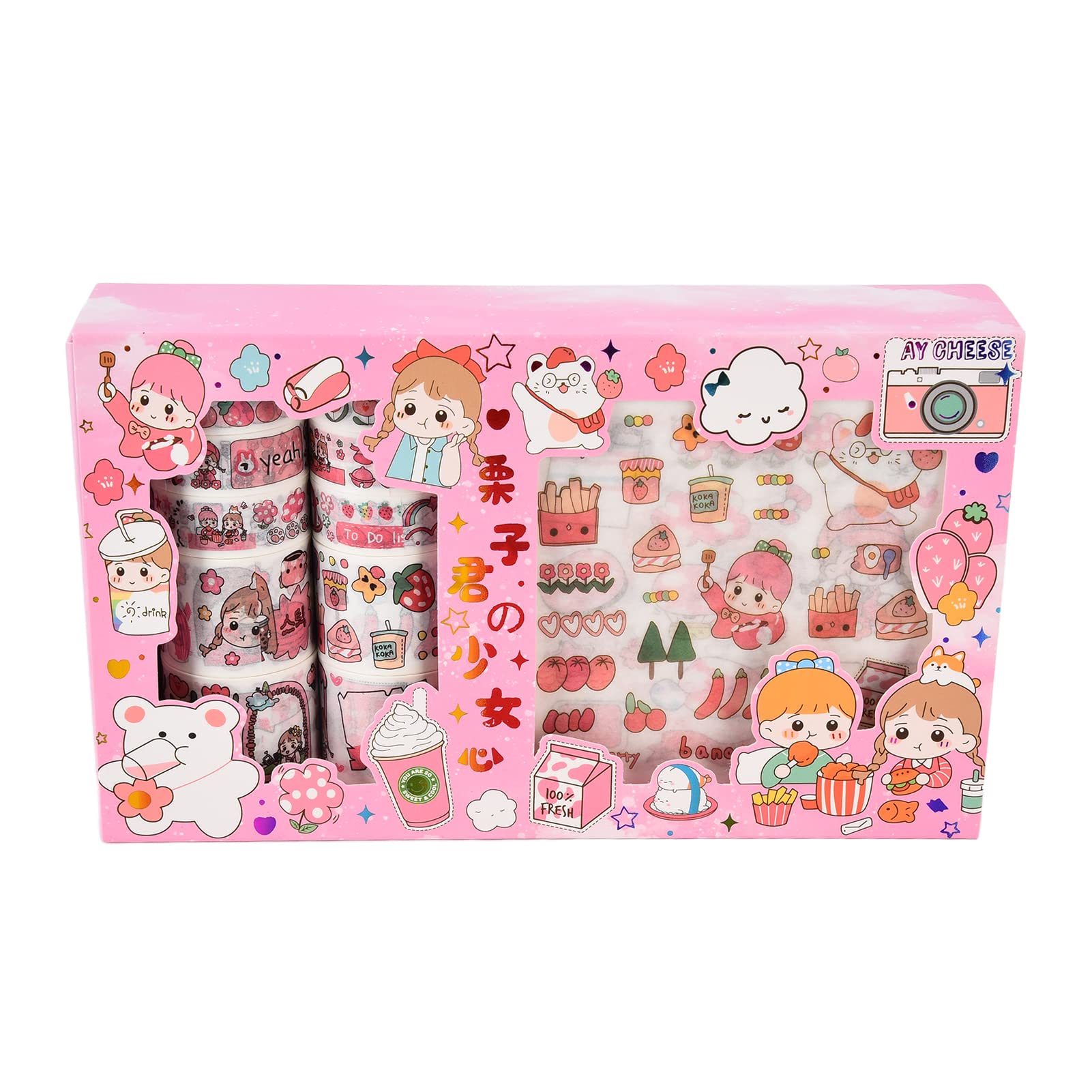 Cute Kawaii Stickers Set - Cartoon Washi Tape for Scrapbooking, Planners, Journals | DIY Crafts, Gift Wrapping, Album Decor - Perfect for Girls, Teens & Creative Projects